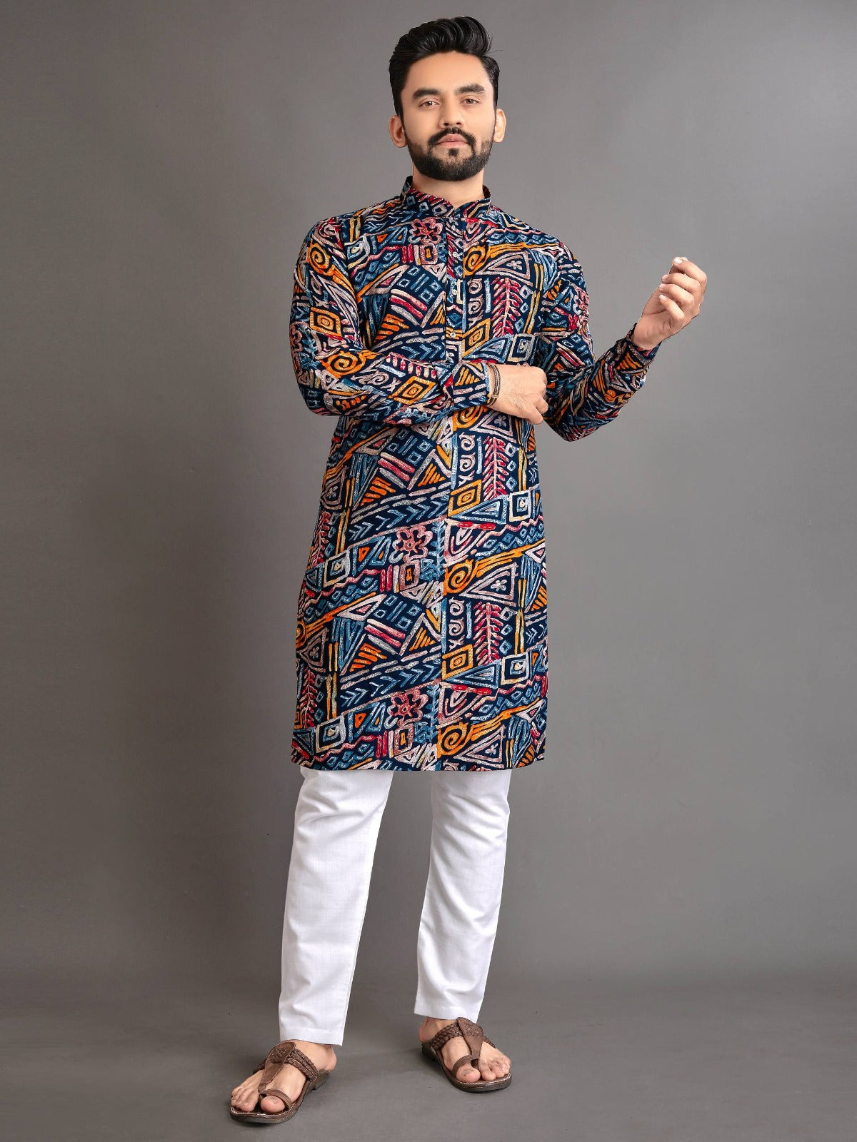 Men’s Multicolor Foil Print Kurta Pajama Set