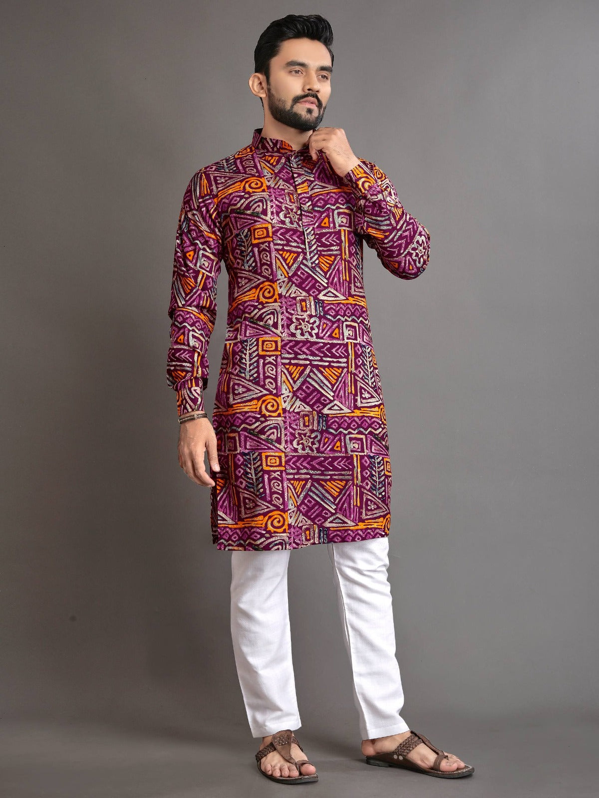 Men’s Multicolor Foil Print Kurta Pajama Set