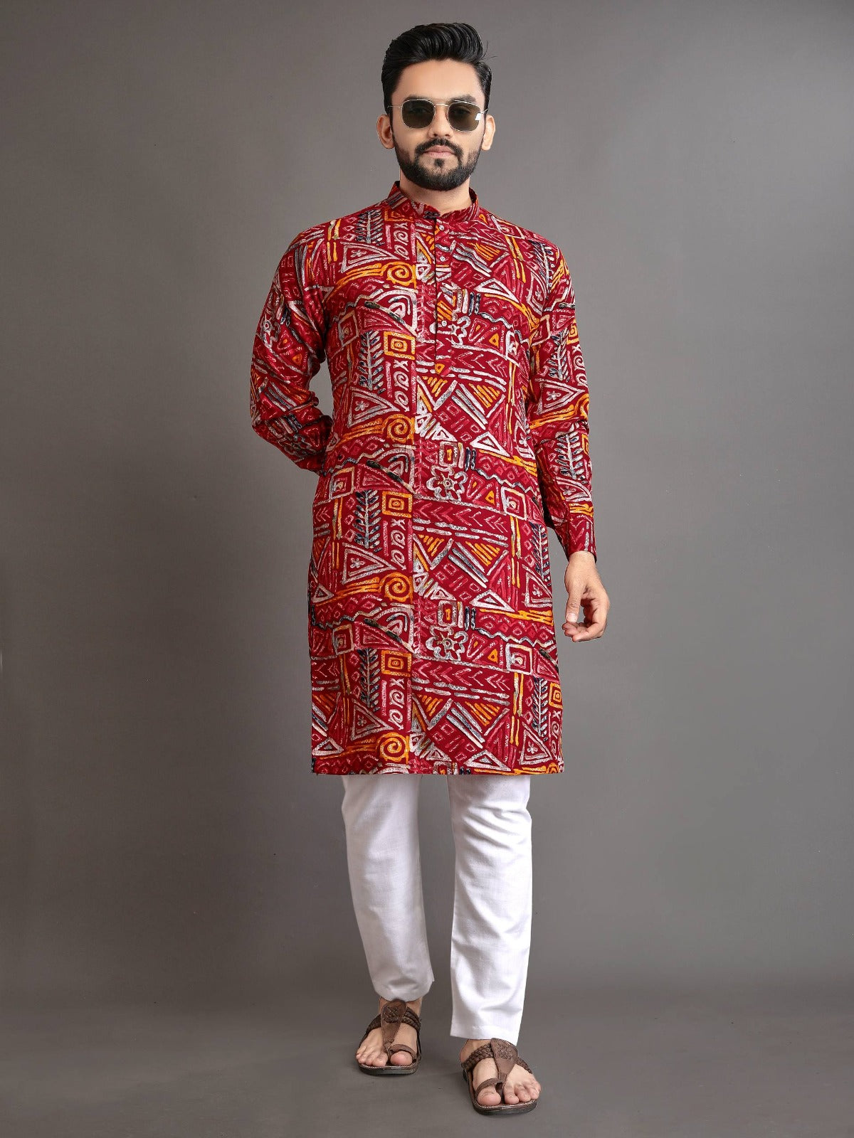 Men’s Multicolor Foil Print Kurta Pajama Set