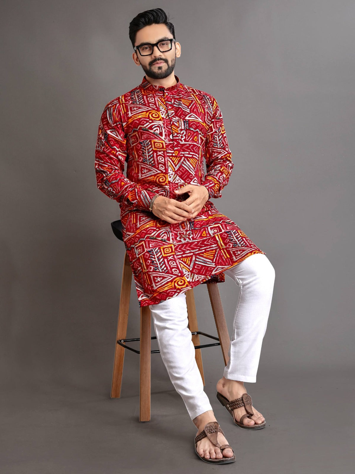 Men’s Multicolor Foil Print Kurta Pajama Set