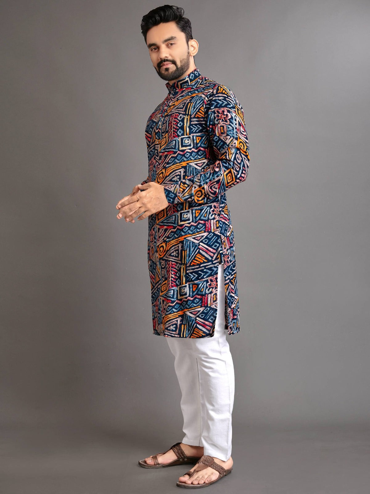 Men’s Multicolor Foil Print Kurta Pajama Set