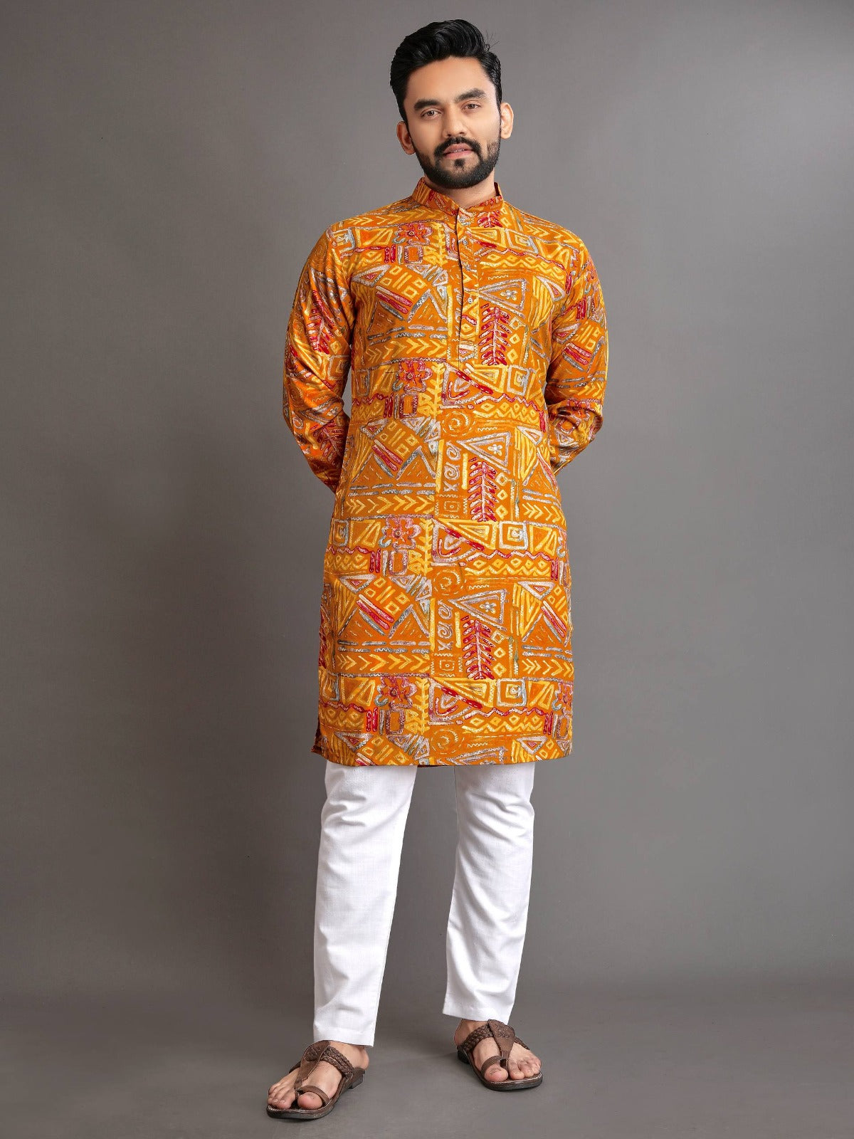 Men’s Multicolor Foil Print Kurta Pajama Set