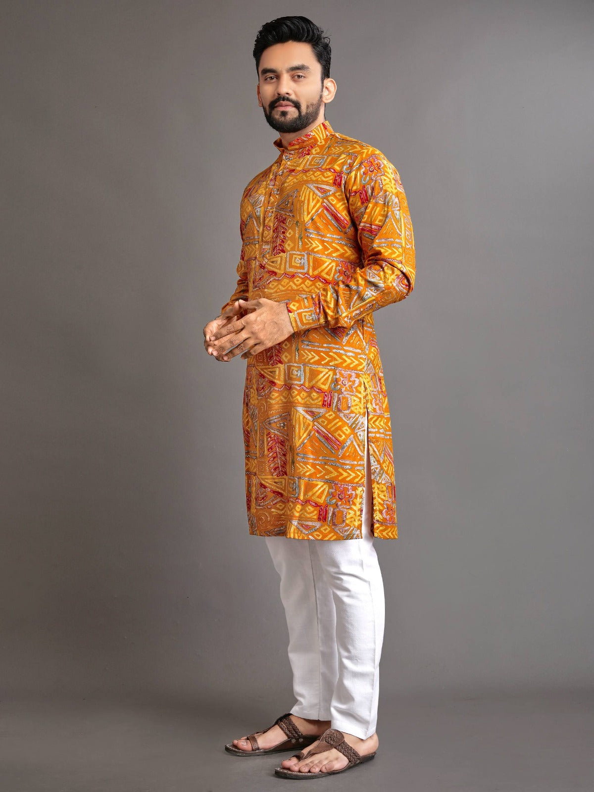 Men’s Multicolor Foil Print Kurta Pajama Set