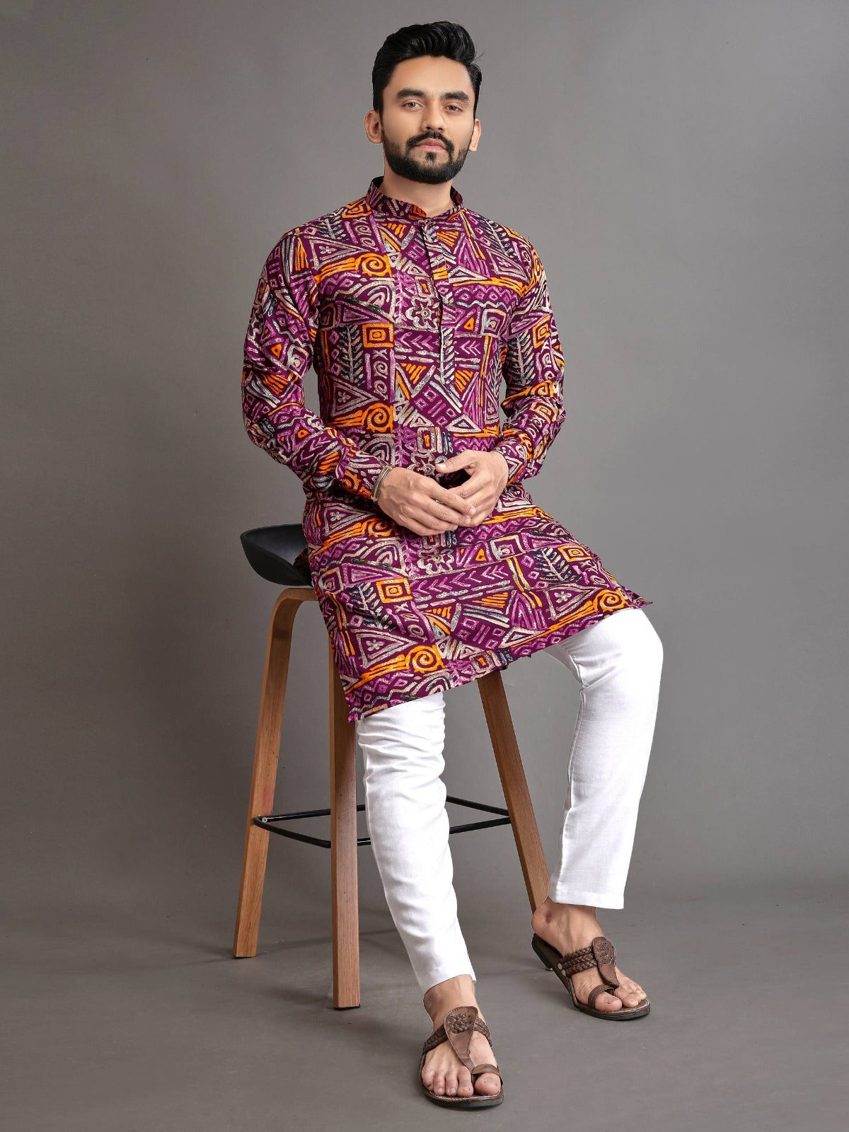 Men’s Multicolor Foil Print Kurta Pajama Set