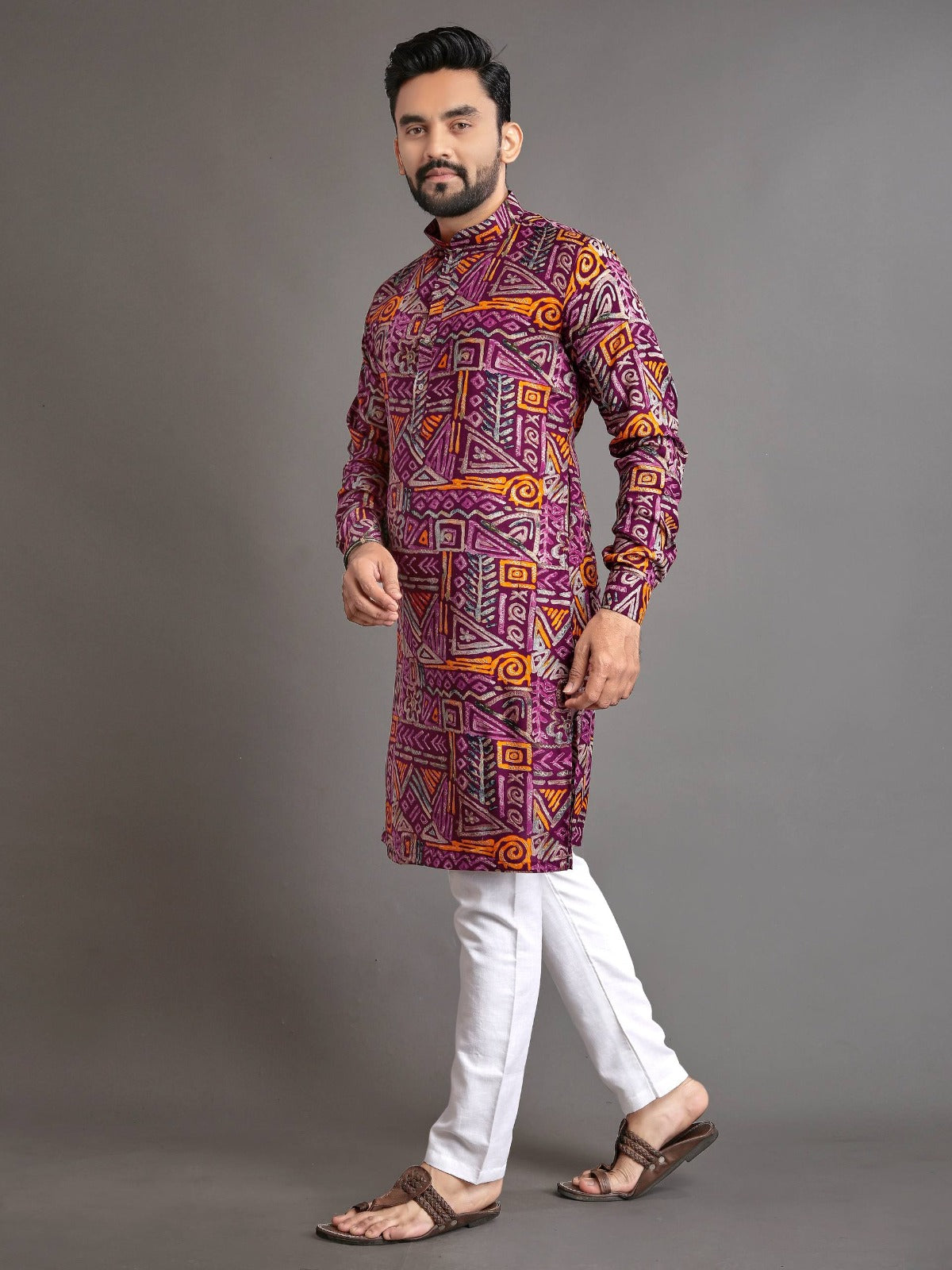 Men’s Multicolor Foil Print Kurta Pajama Set