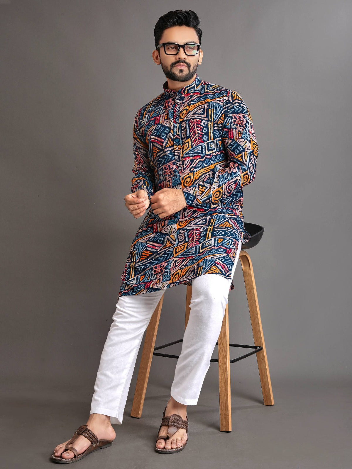 Men’s Multicolor Foil Print Kurta Pajama Set