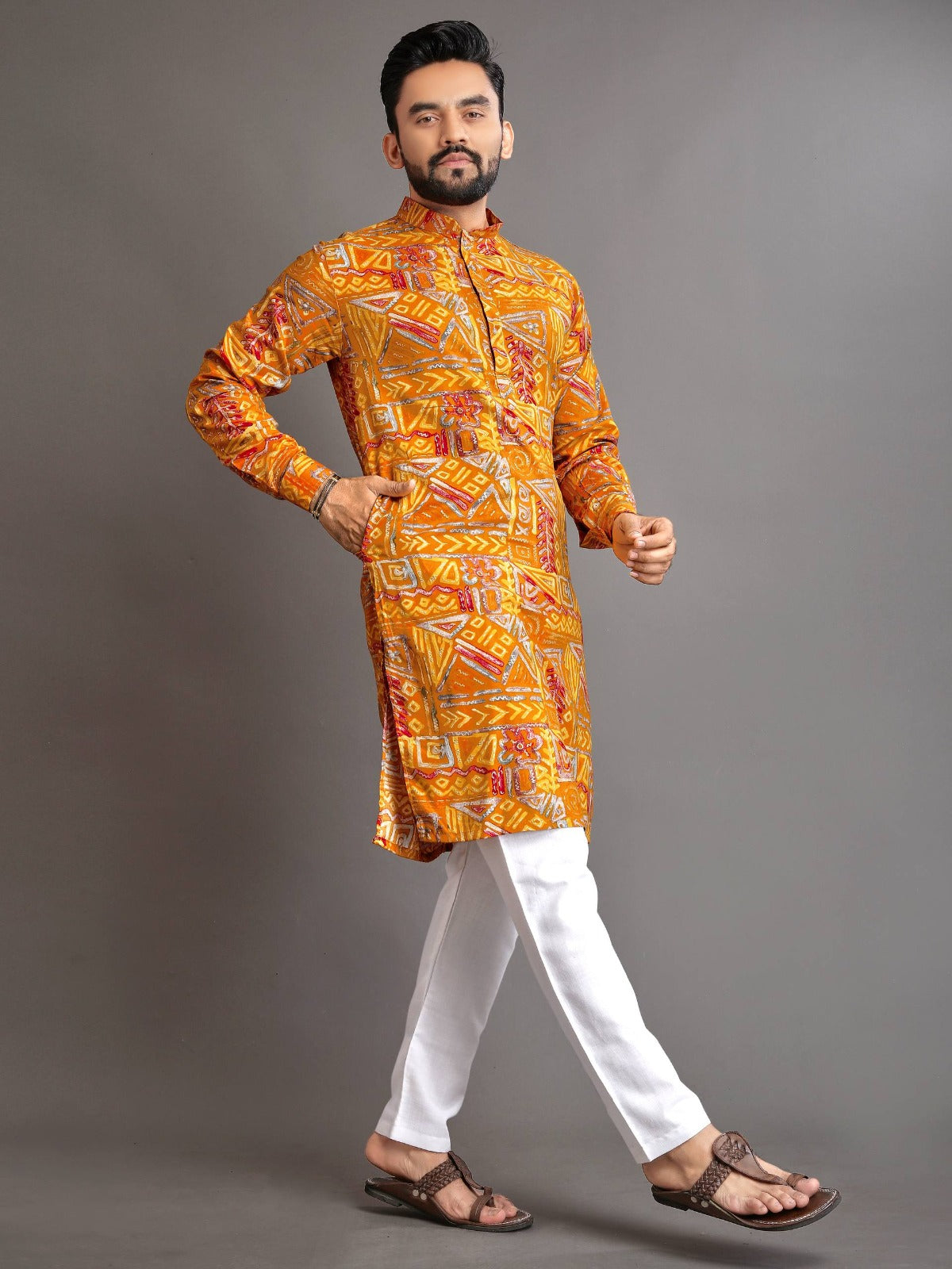 Men’s Multicolor Foil Print Kurta Pajama Set