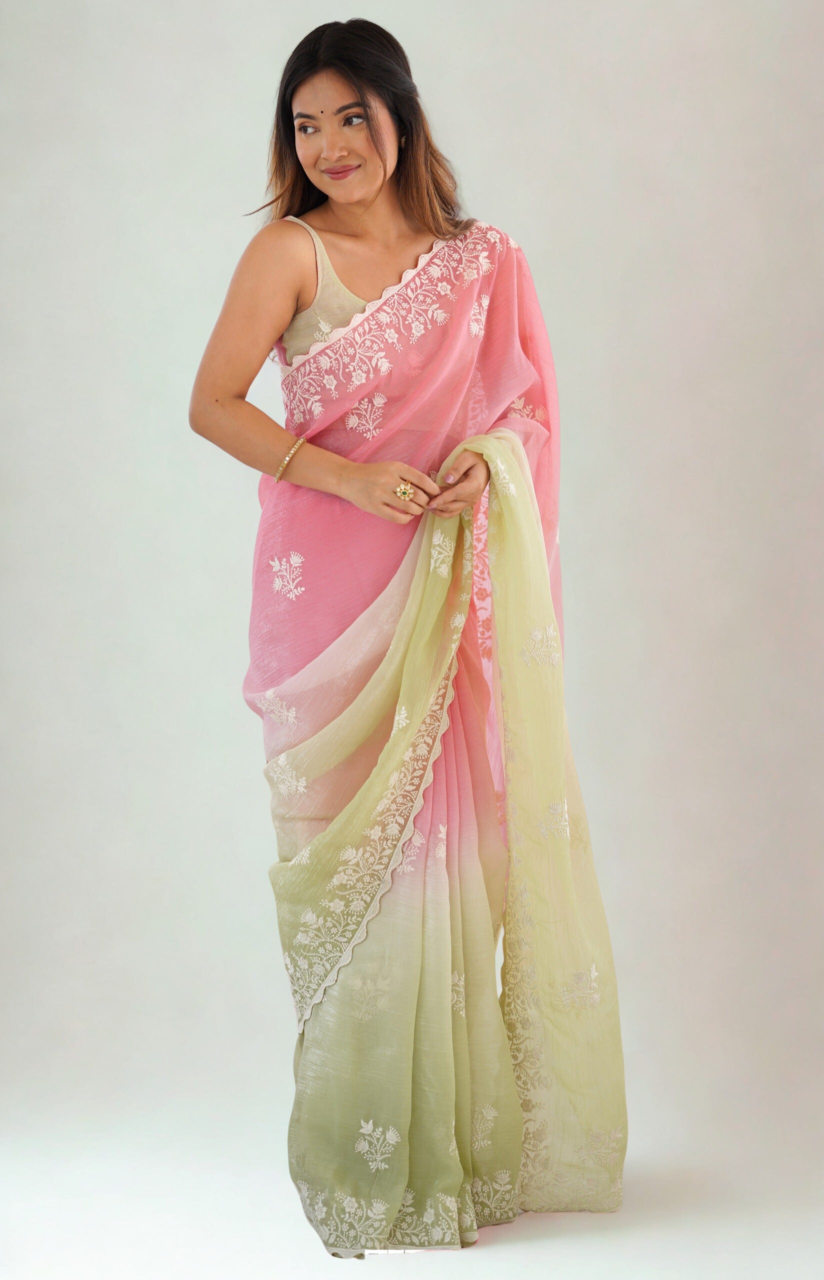 Pastel Party Wear Designer Stitched Saree with Blouse