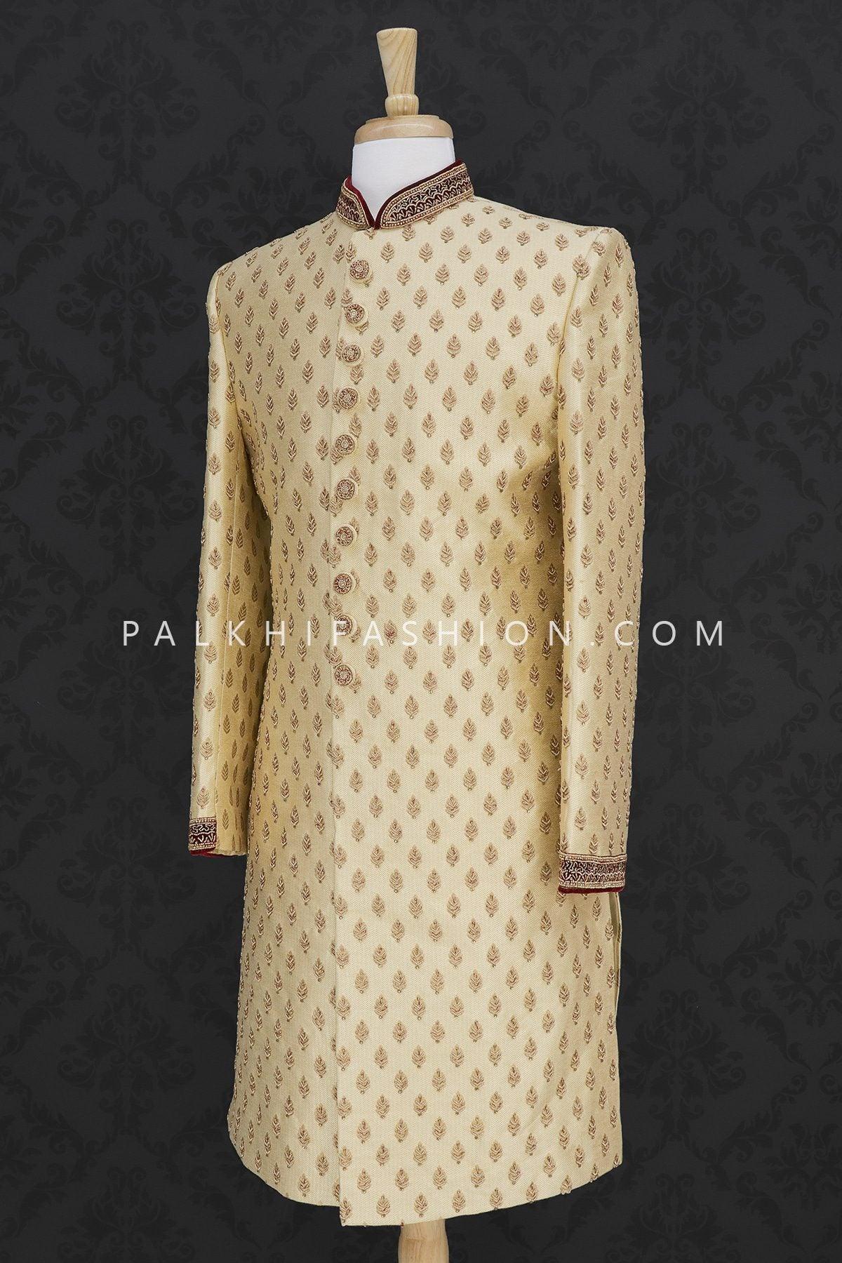 Beige Designer Silk Indo-Western With Handwork-Palkhi Fashion