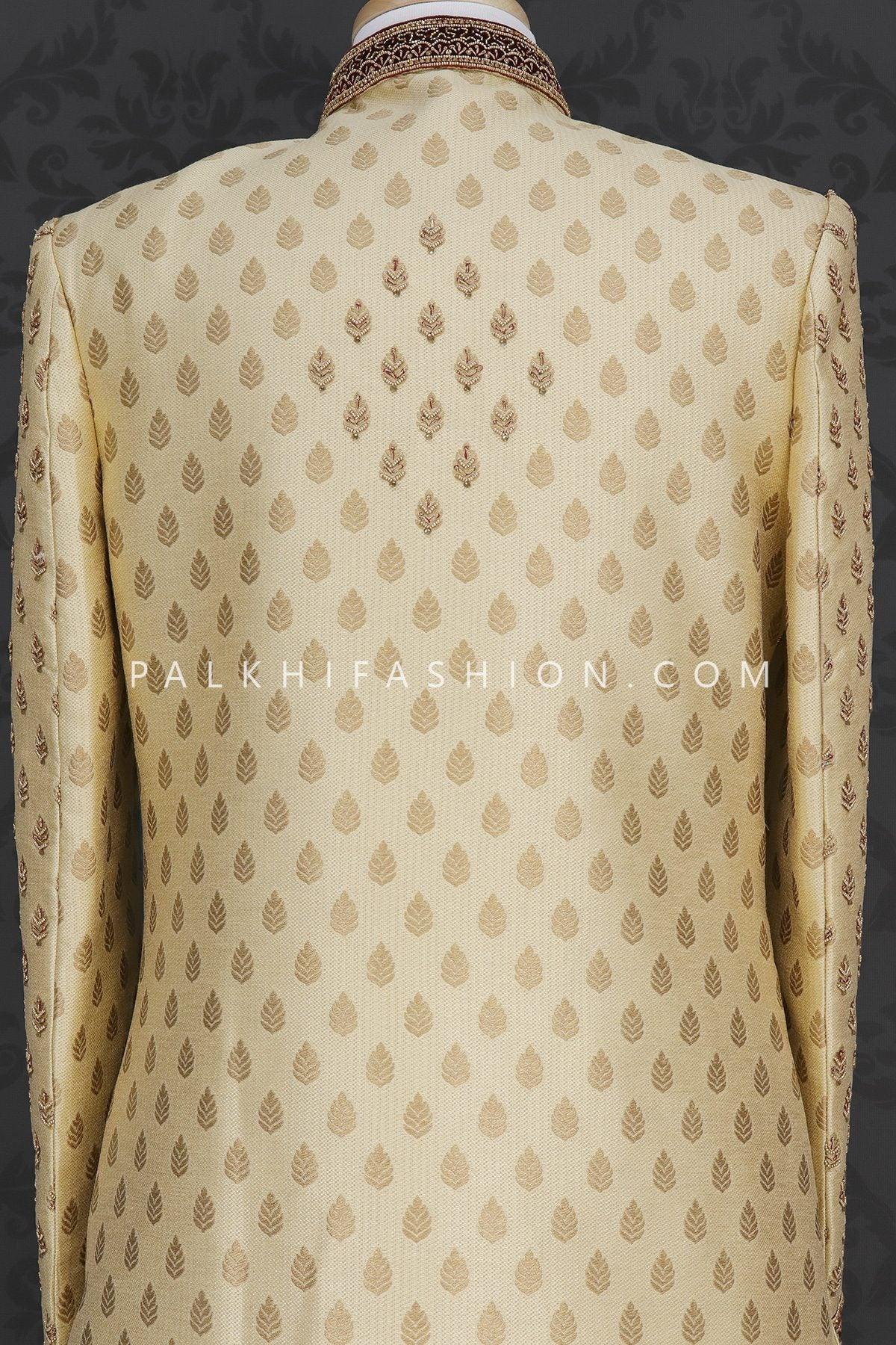 Beige Designer Silk Indo-Western With Handwork-Palkhi Fashion