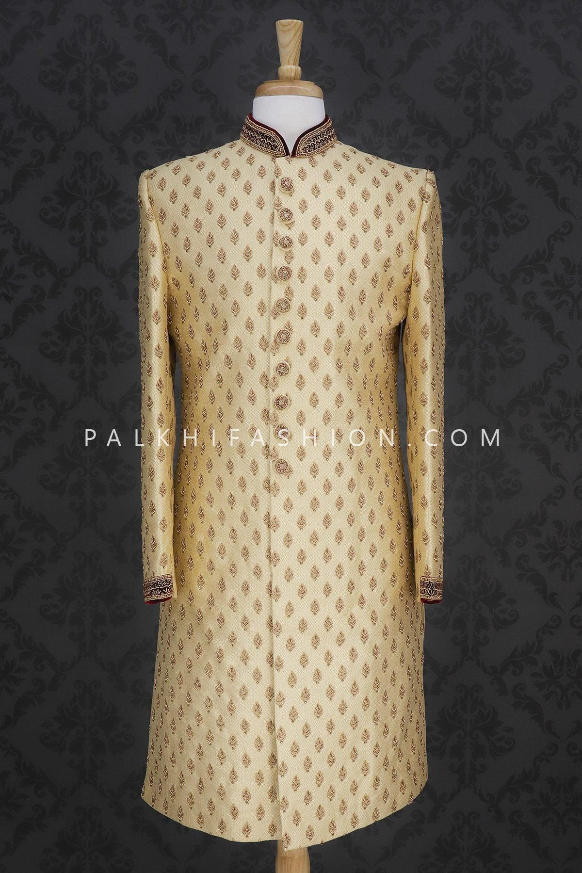Beige Designer Silk Indo-Western With Handwork-Palkhi Fashion