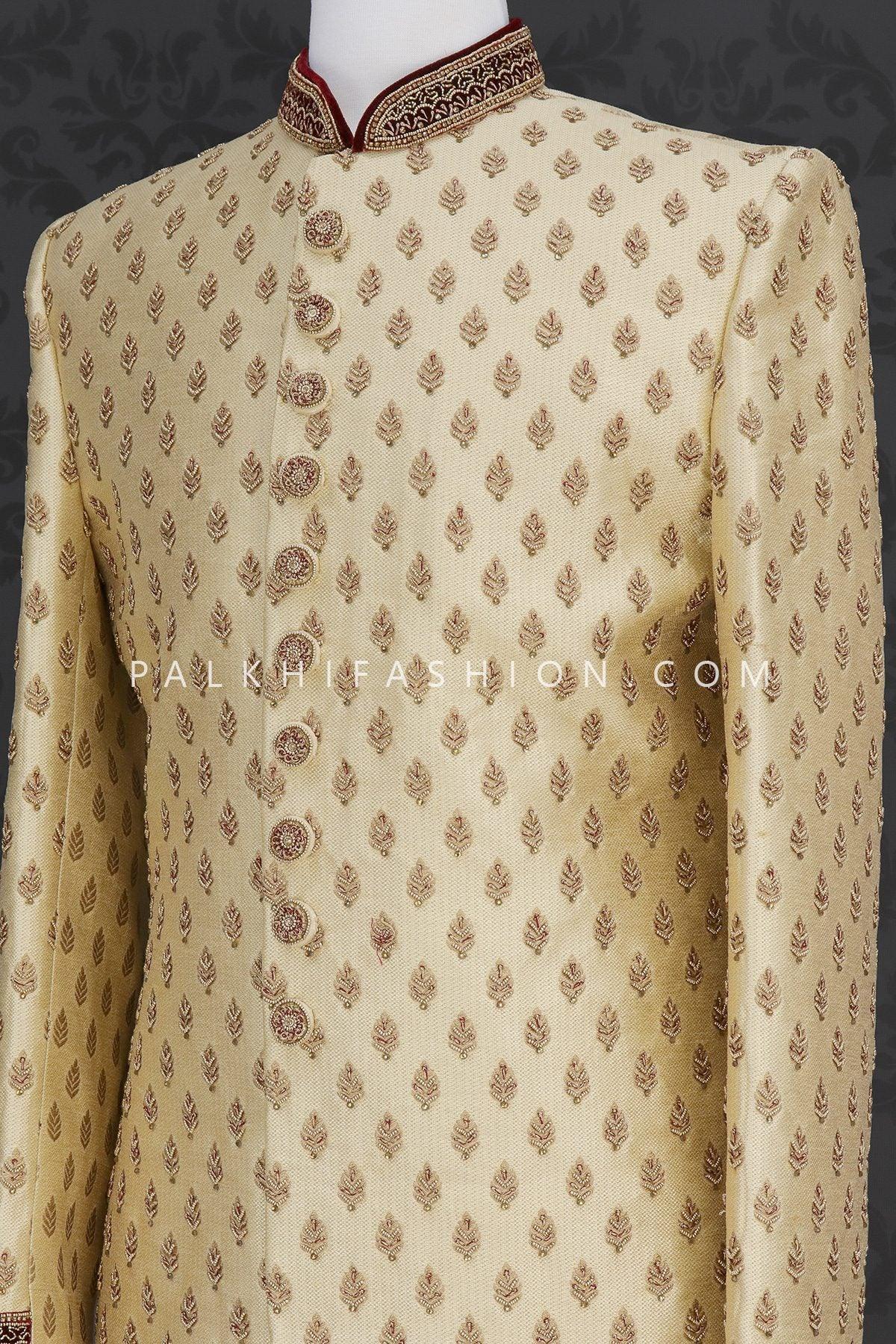Beige Designer Silk Indo-Western With Handwork-Palkhi Fashion