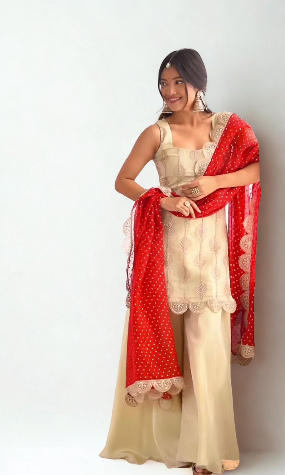 Luxury Natural Crepe Silk Embroidered Suit Set with Digital Print Dupatta – Heavy Sequence Work, Plazzo & Inner Included