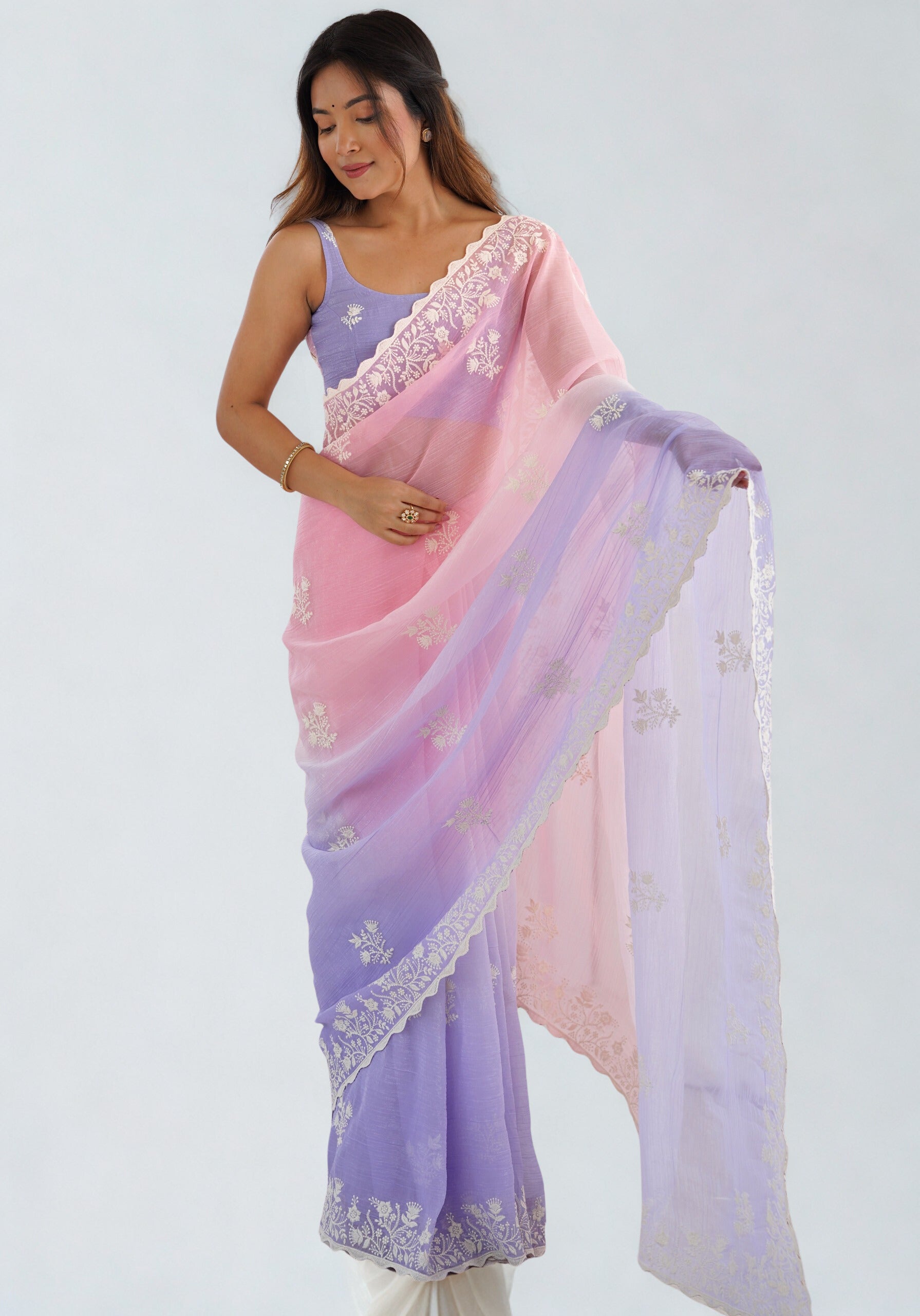 Pastel Party Wear Designer Stitched Saree with Blouse