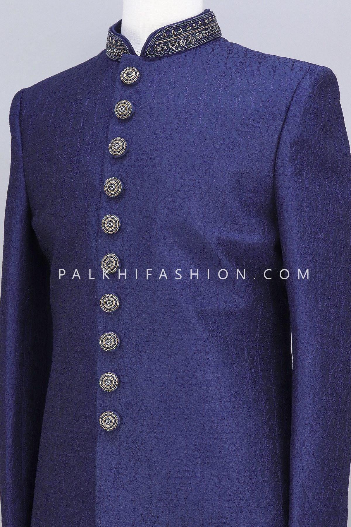 Designer Navy Blue Indo-Western In Lakhanvi Work