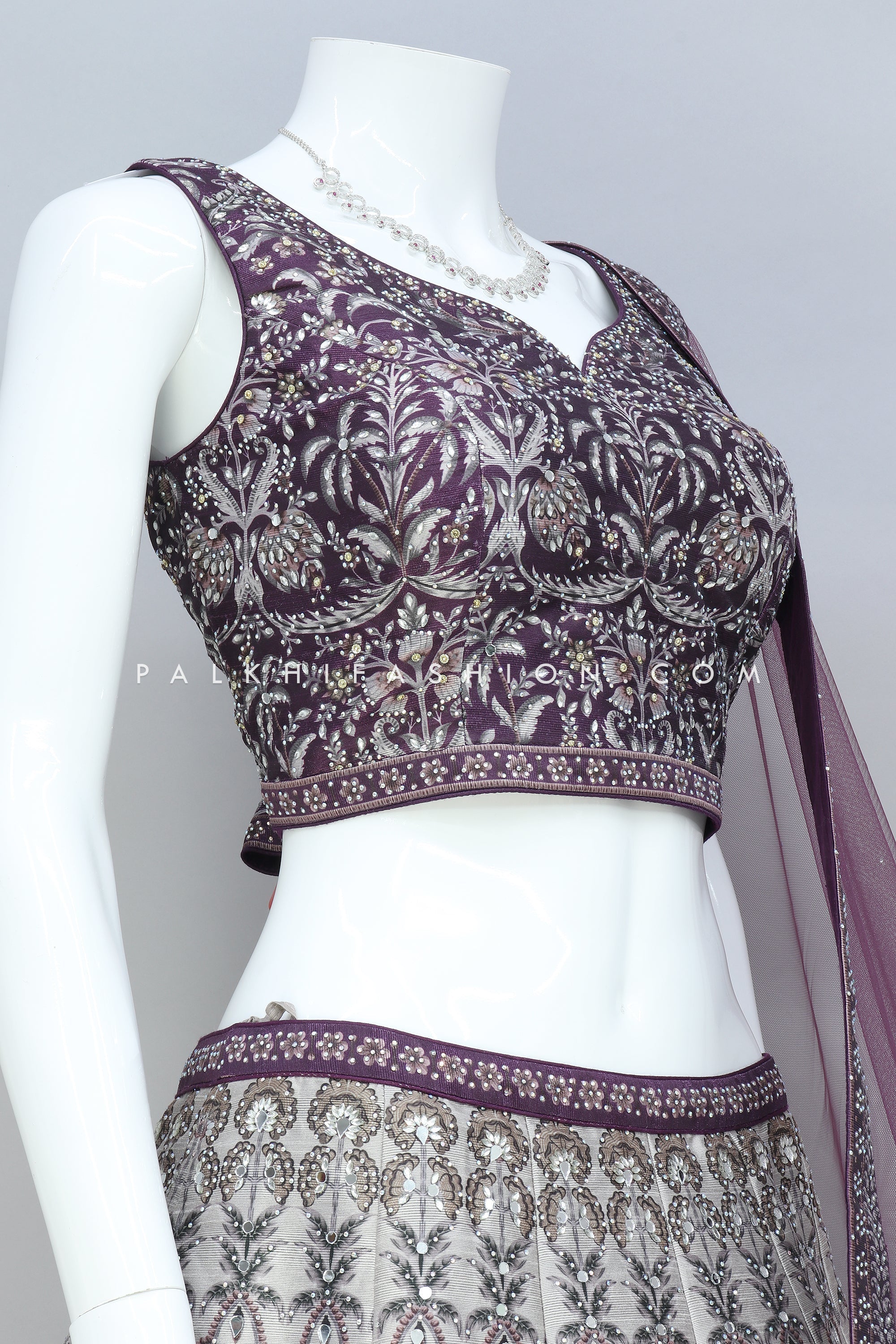 Designer Wine Ombre Lehenga Choli With Stone Work