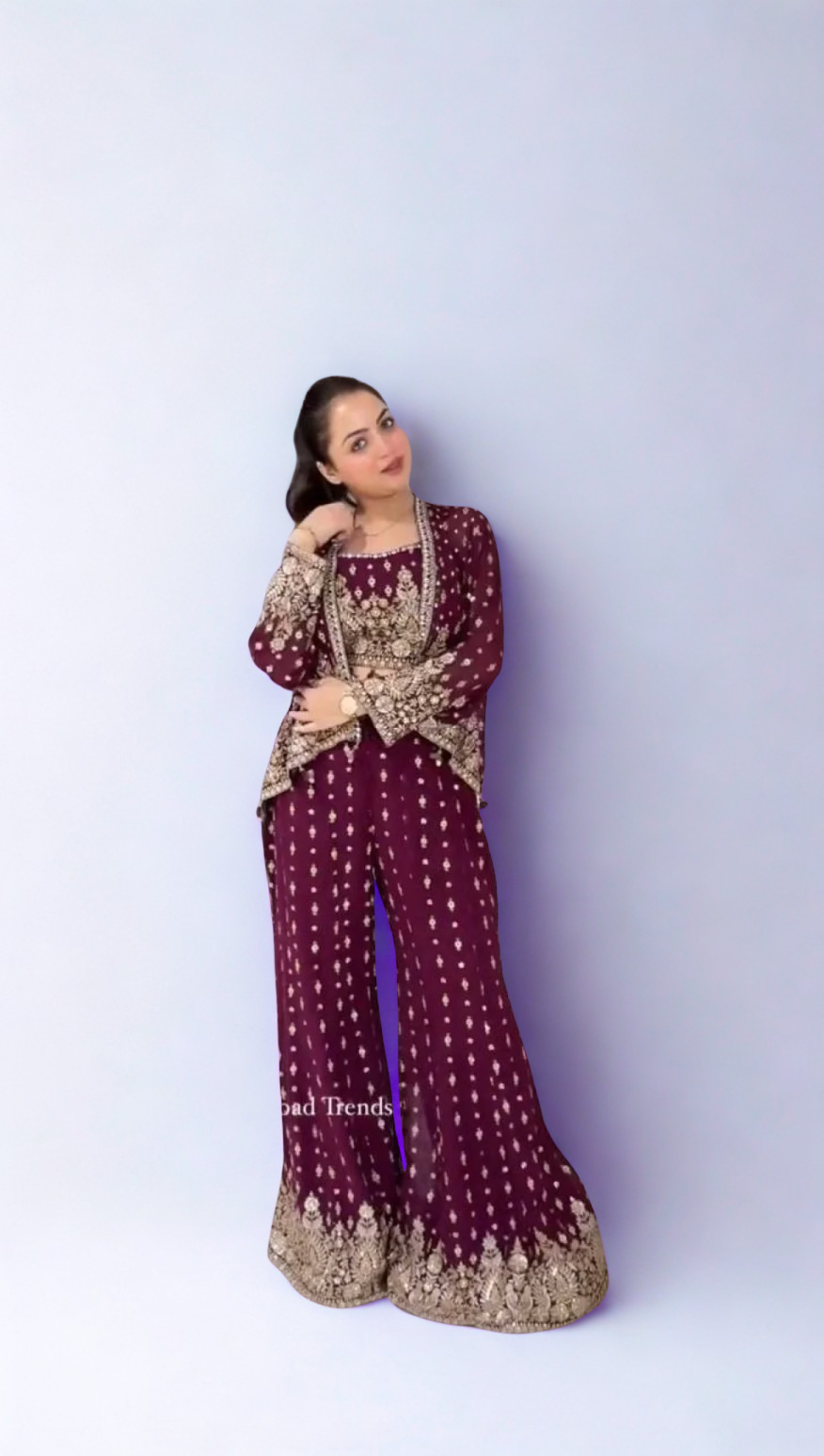 Maroon Party Wear Koti Suit Set with Sequence Work