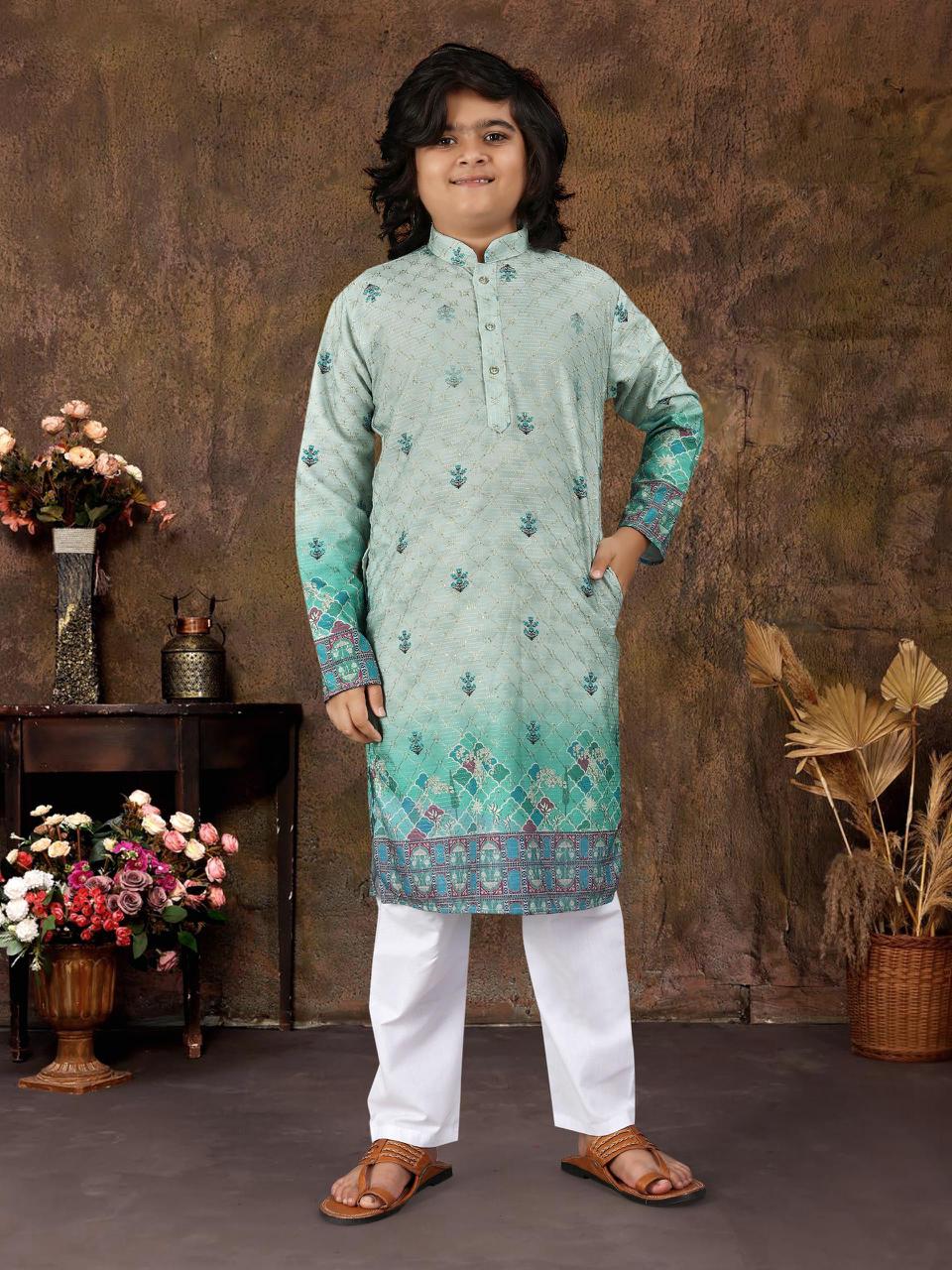 Multicolour Crochet Work Cotton Kurta Set for Men & Kids | Festive Desi Look