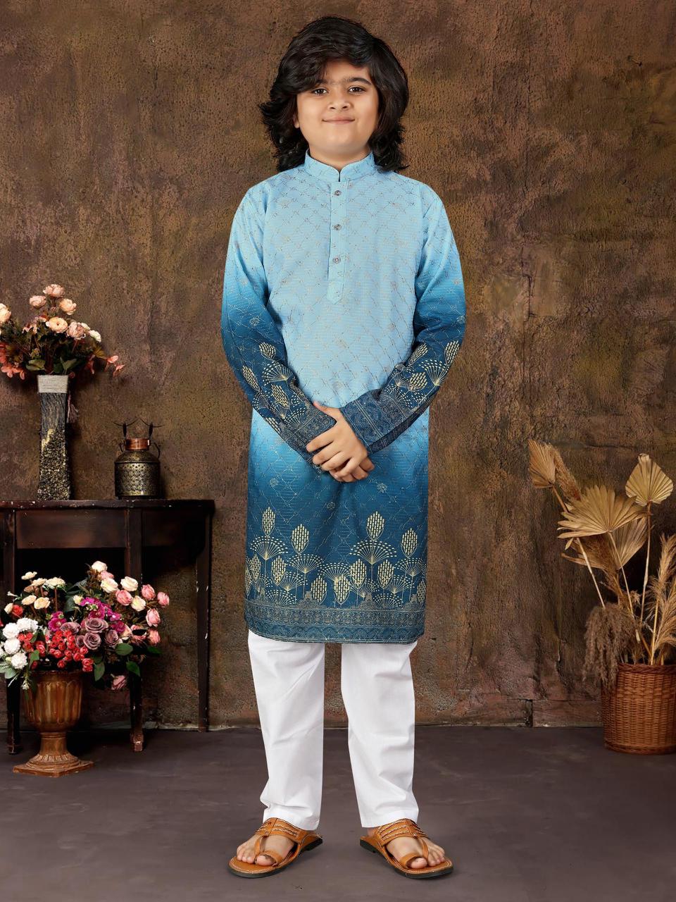 Multicolour Crochet Work Cotton Kurta Set for Men & Kids | Festive Desi Look
