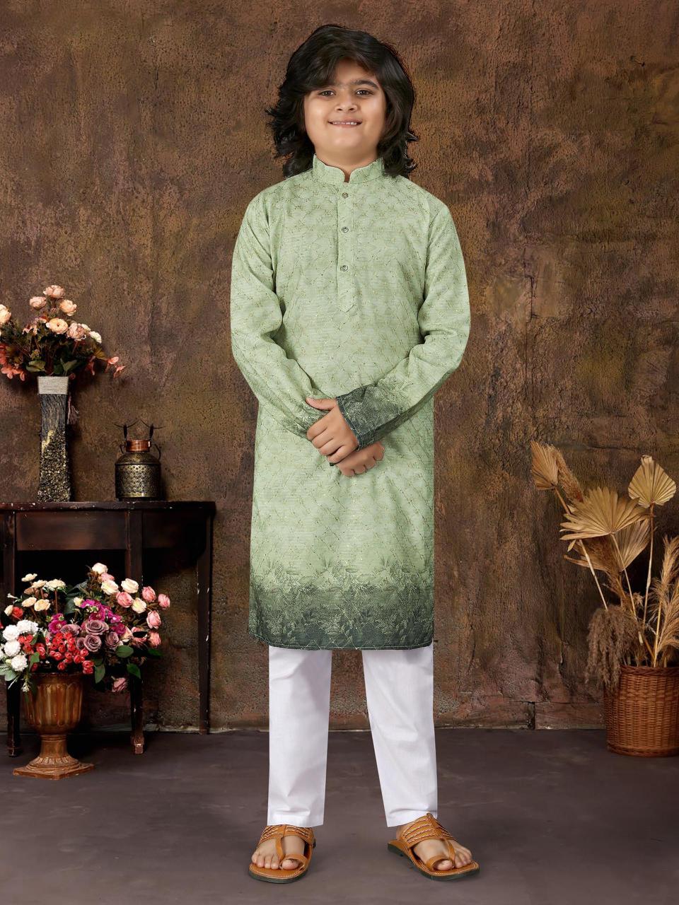 Multicolour Crochet Work Cotton Kurta Set for Men & Kids | Festive Desi Look