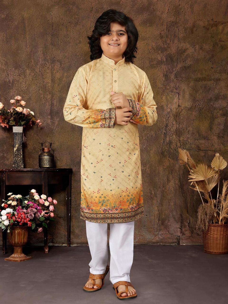 Multicolour Crochet Work Cotton Kurta Set for Men & Kids | Festive Desi Look