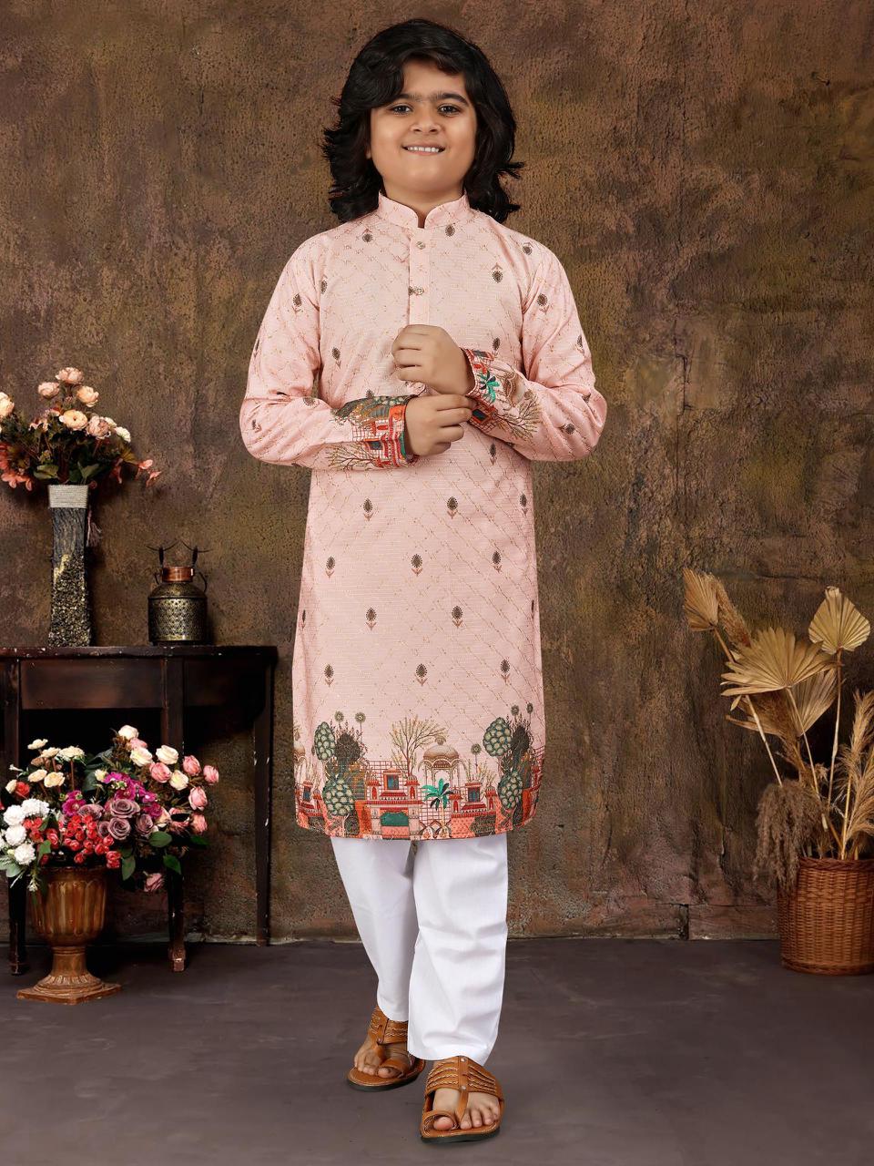 Multicolour Crochet Work Cotton Kurta Set for Men & Kids | Festive Desi Look