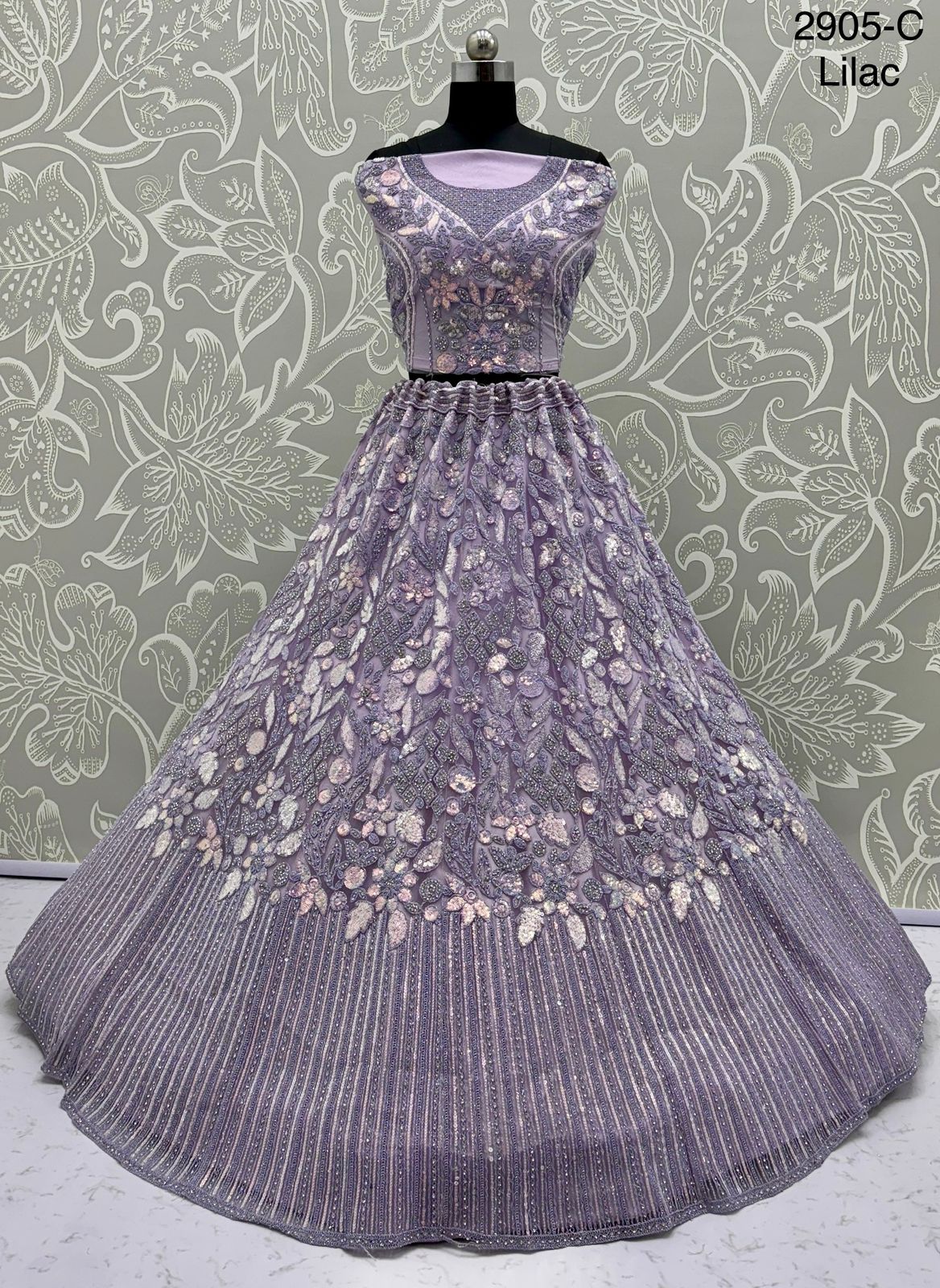 Eye-Catchy Designer Lehenga Choli with Zircon Diamond & Sequins Work – Available in Pista Green, White, Gold & Lilac | Code: 2905