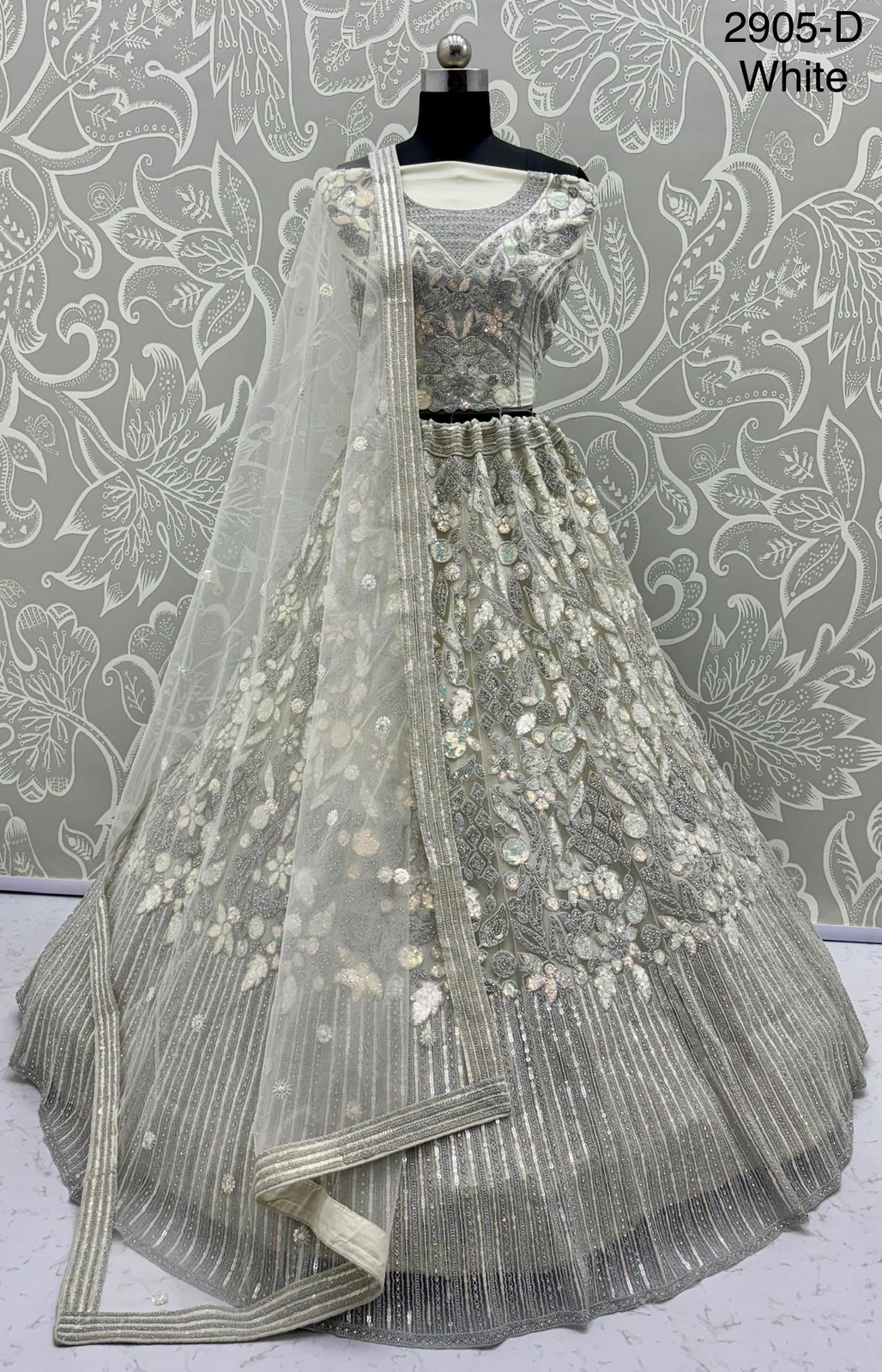 Eye-Catchy Designer Lehenga Choli with Zircon Diamond & Sequins Work – Available in Pista Green, White, Gold & Lilac | Code: 2905