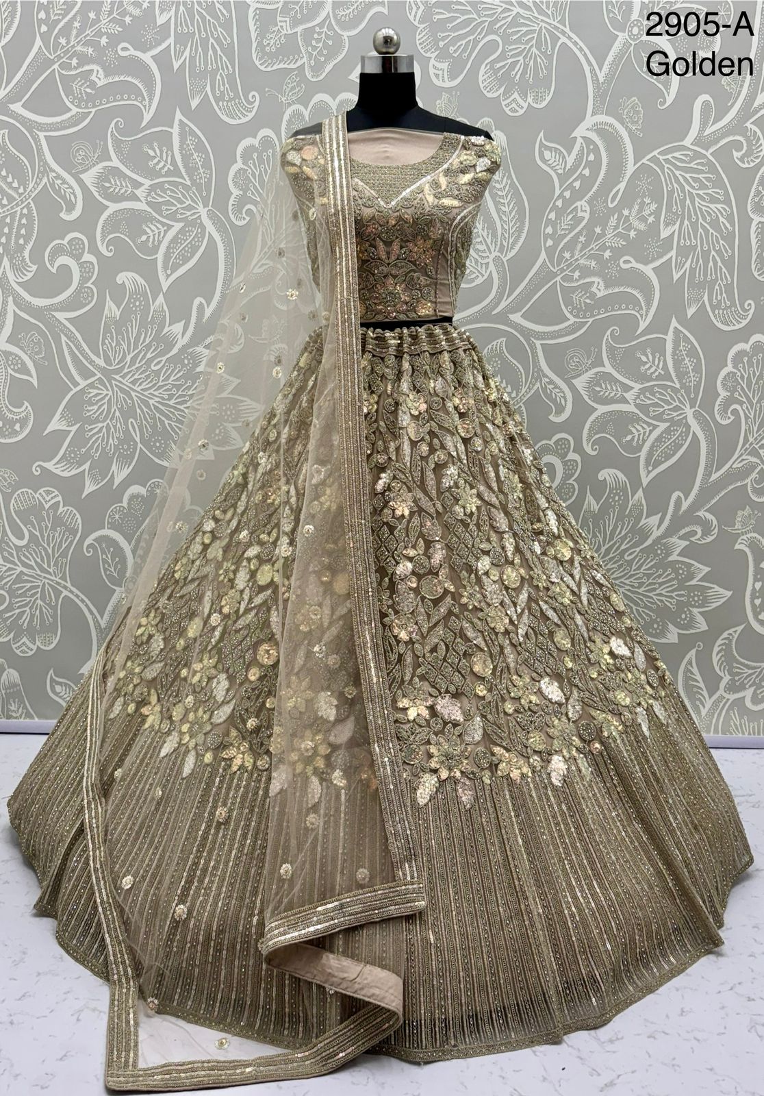 Eye-Catchy Designer Lehenga Choli with Zircon Diamond & Sequins Work – Available in Pista Green, White, Gold & Lilac | Code: 2905