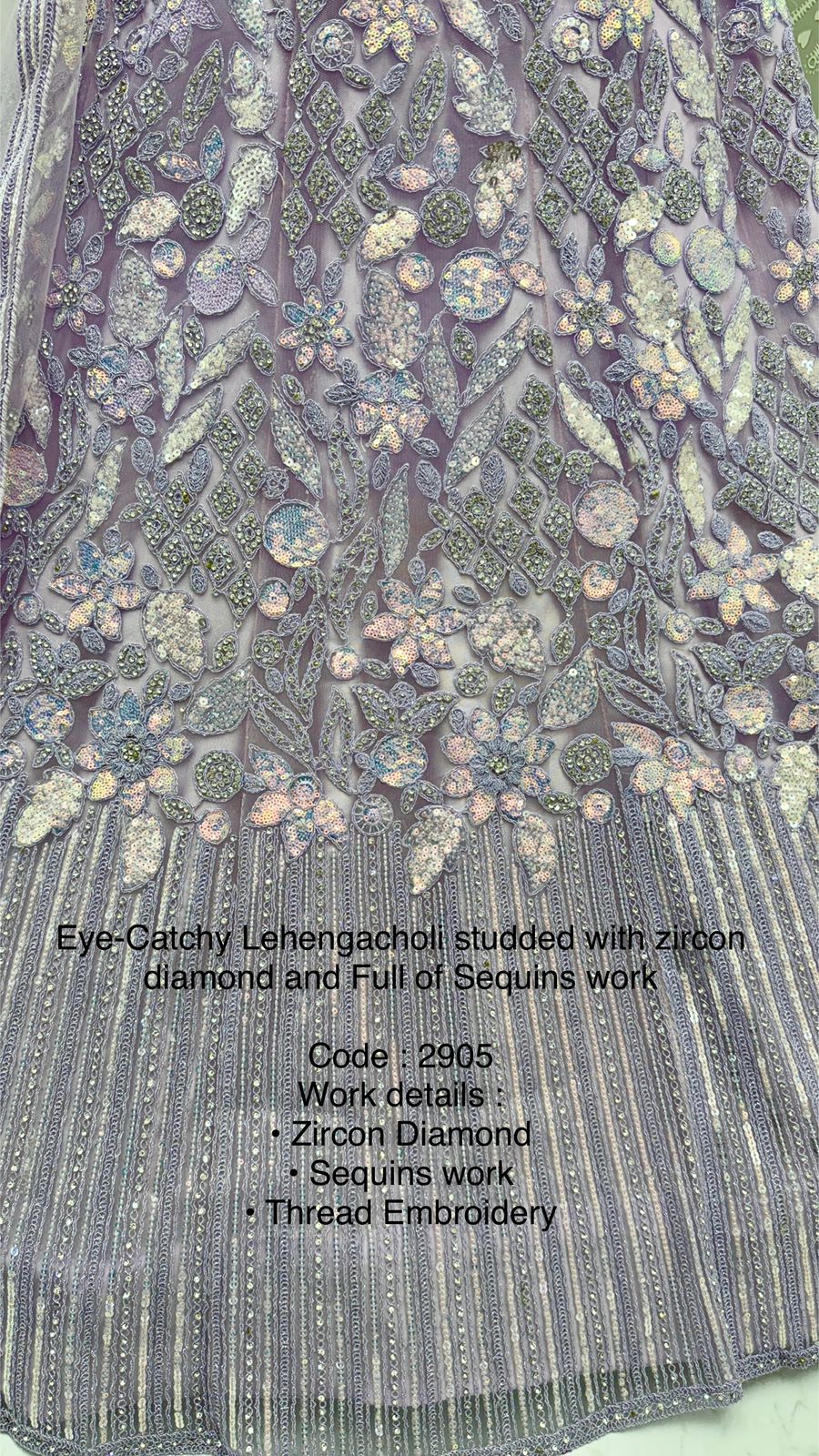 Eye-Catchy Designer Lehenga Choli with Zircon Diamond & Sequins Work – Available in Pista Green, White, Gold & Lilac | Code: 2905