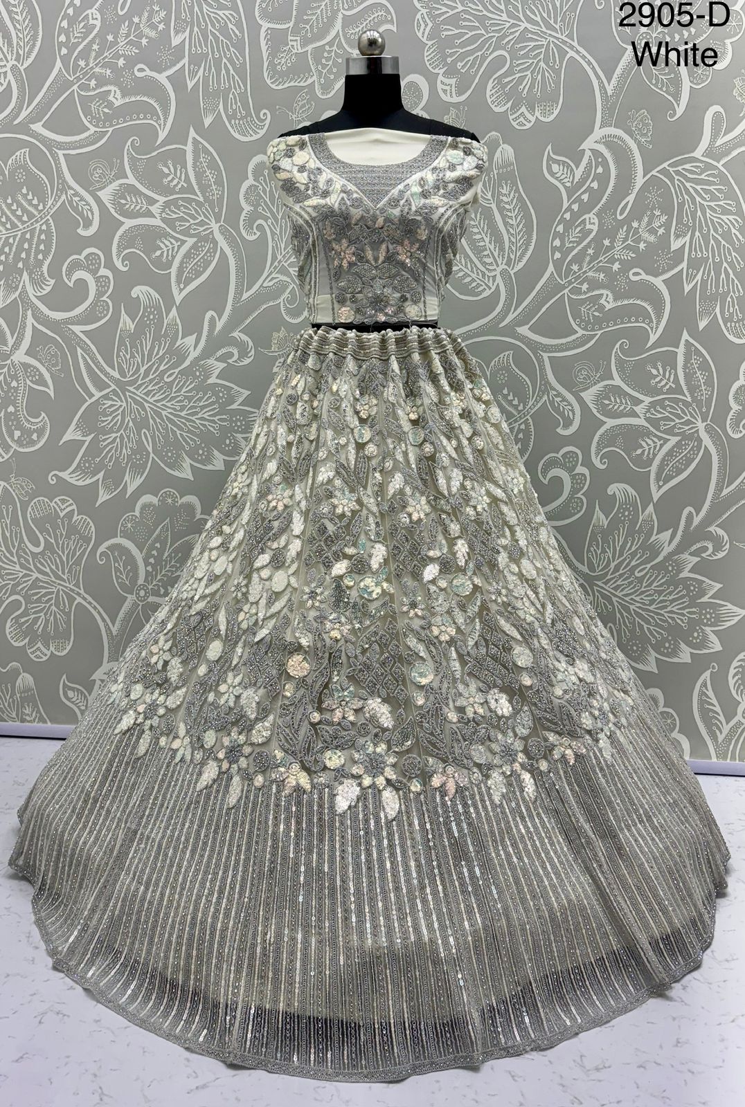 Eye-Catchy Designer Lehenga Choli with Zircon Diamond & Sequins Work – Available in Pista Green, White, Gold & Lilac | Code: 2905