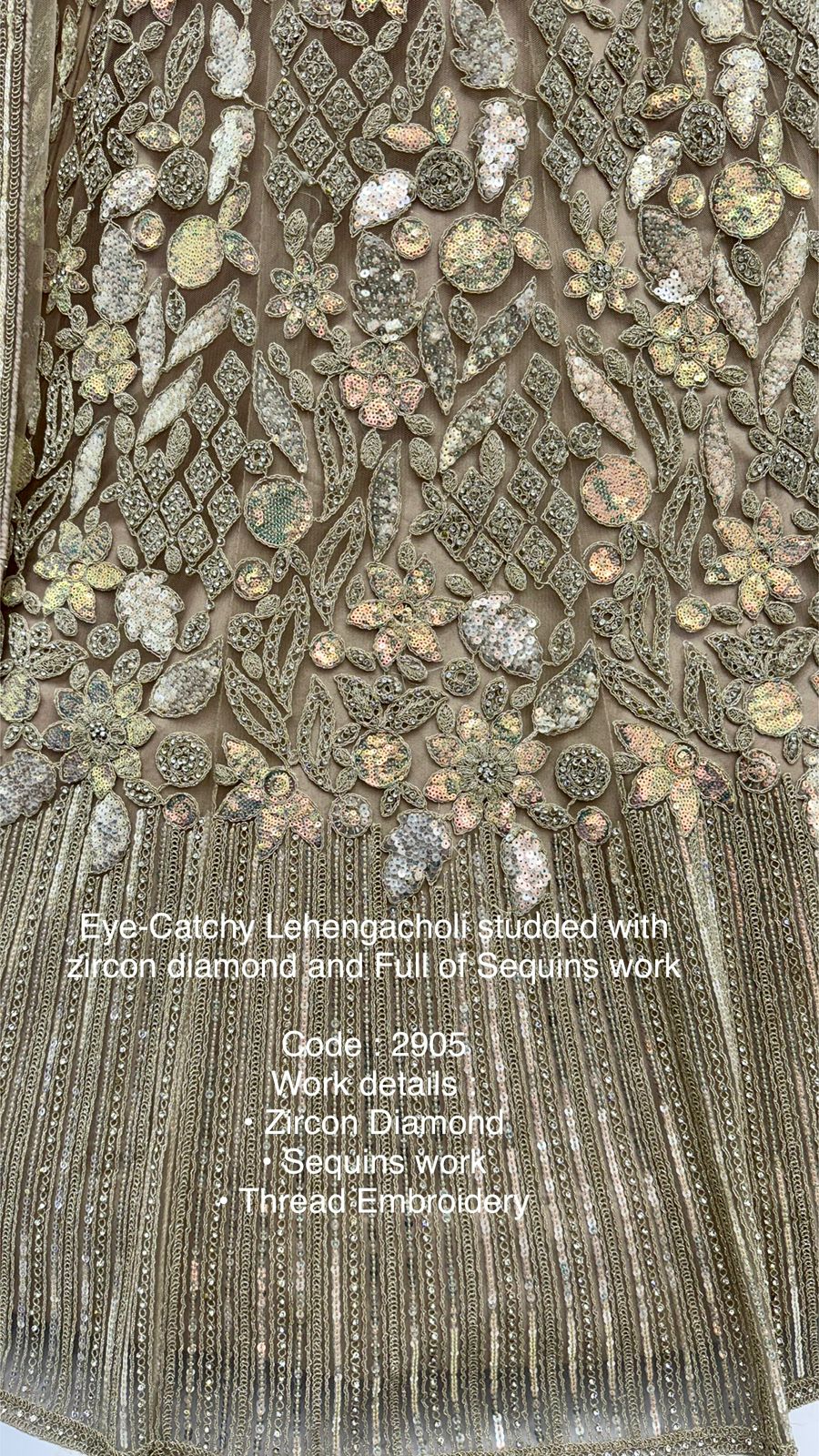 Eye-Catchy Designer Lehenga Choli with Zircon Diamond & Sequins Work – Available in Pista Green, White, Gold & Lilac | Code: 2905