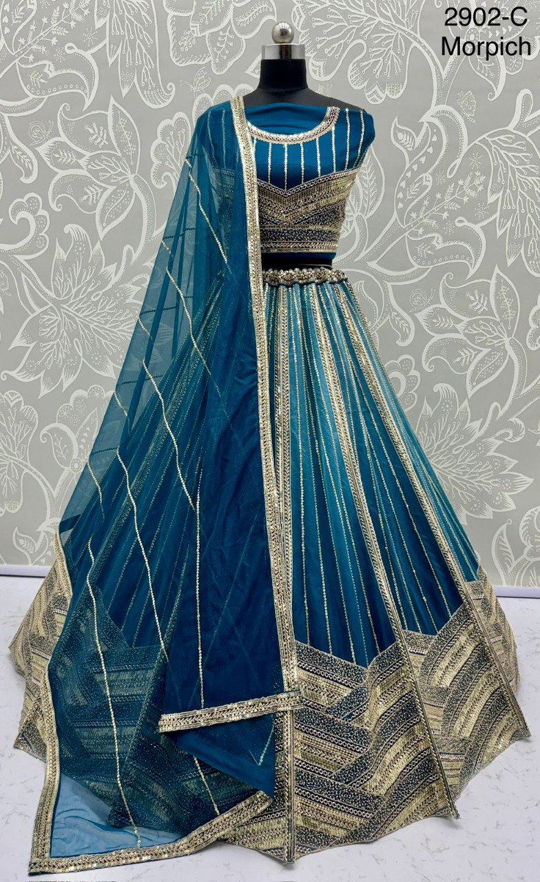 Motif & Crystal Pipe Work Designer Lehenga Choli with Sequins Embroidery | Code: 2902