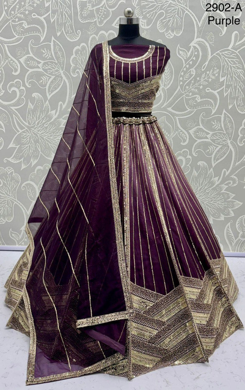 Motif & Crystal Pipe Work Designer Lehenga Choli with Sequins Embroidery | Code: 2902