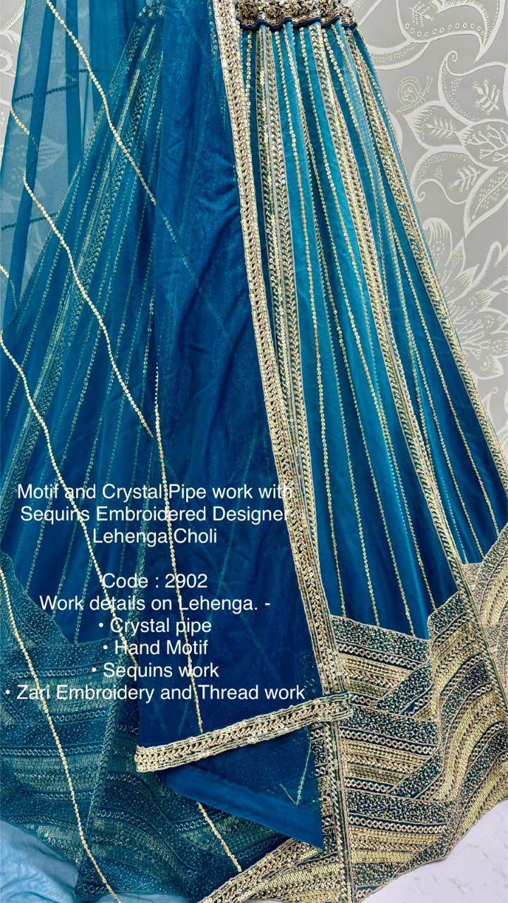 Motif & Crystal Pipe Work Designer Lehenga Choli with Sequins Embroidery | Code: 2902