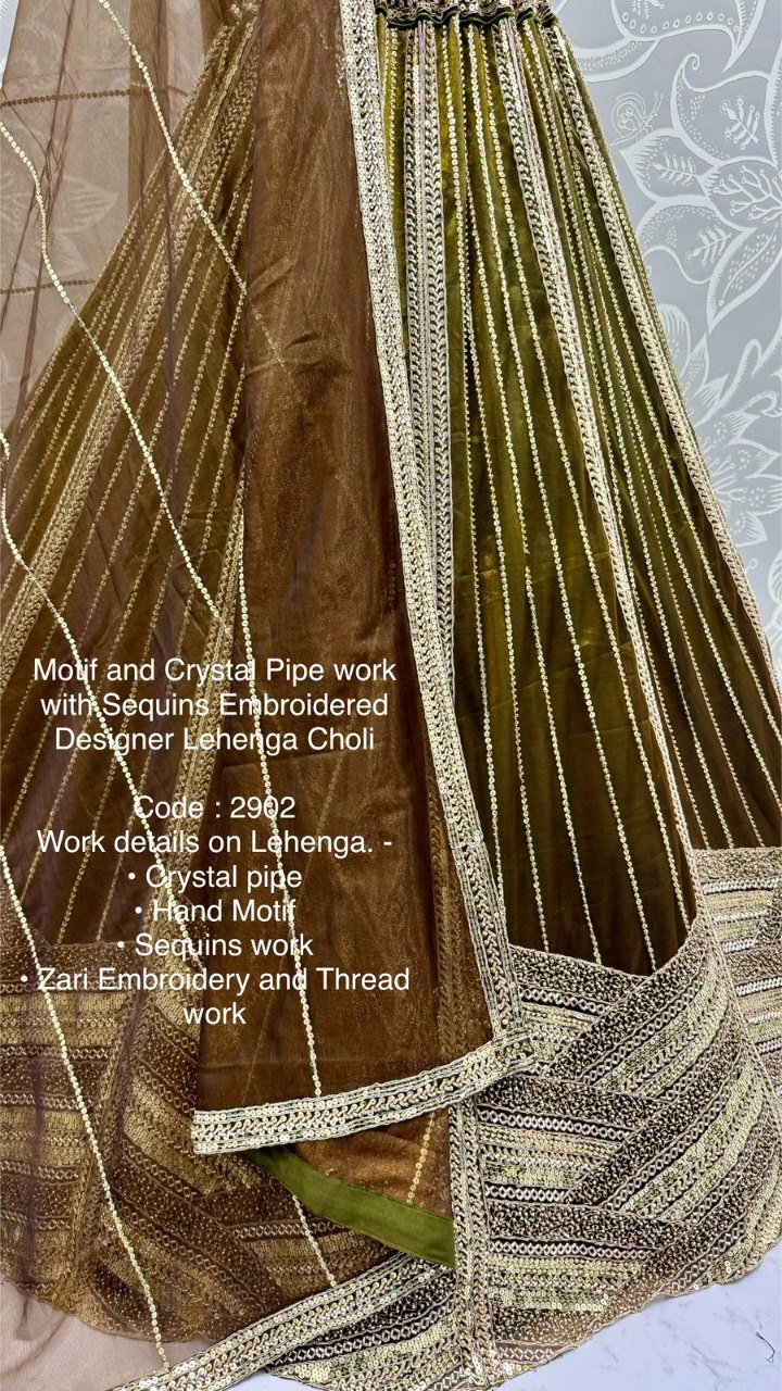 Motif & Crystal Pipe Work Designer Lehenga Choli with Sequins Embroidery | Code: 2902