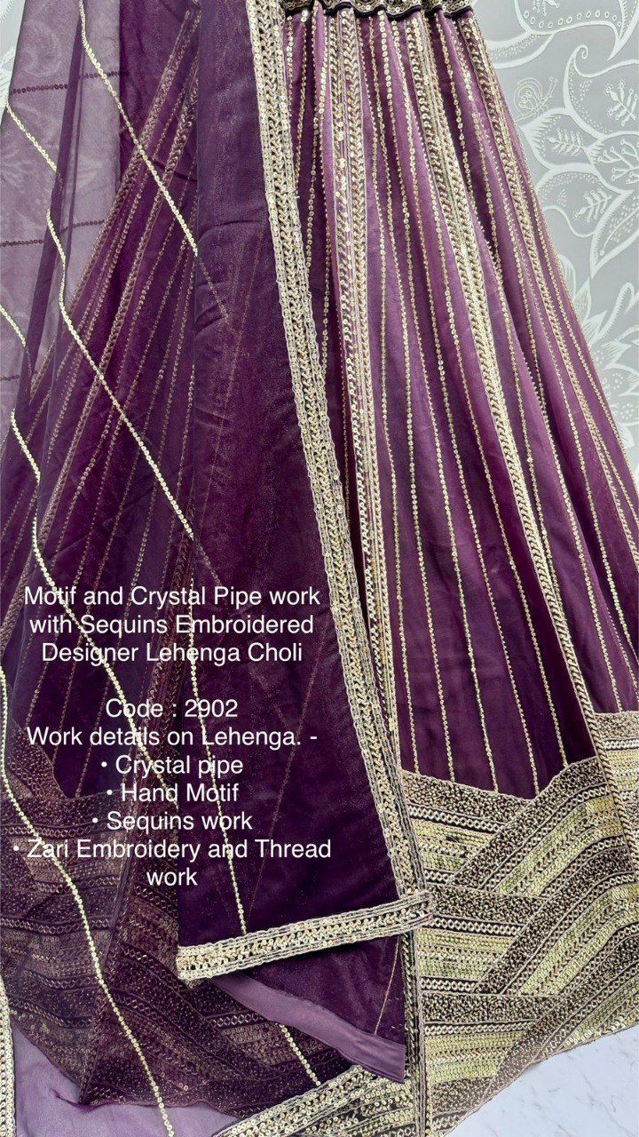 Motif & Crystal Pipe Work Designer Lehenga Choli with Sequins Embroidery | Code: 2902