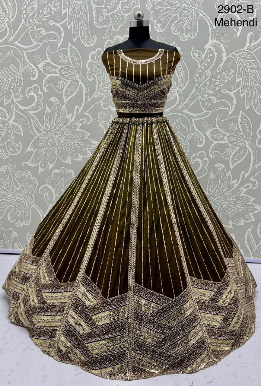 Motif & Crystal Pipe Work Designer Lehenga Choli with Sequins Embroidery | Code: 2902