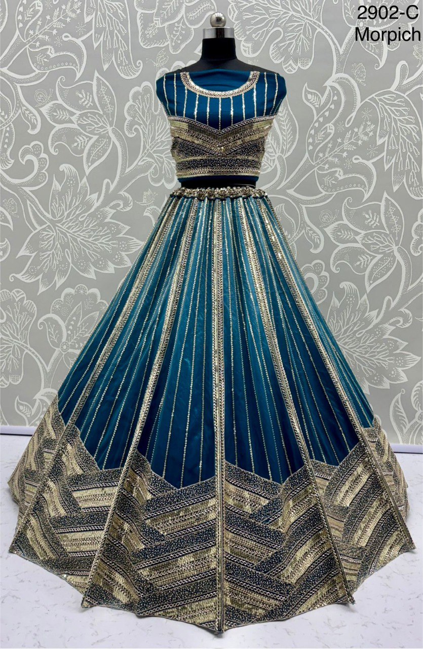 Motif & Crystal Pipe Work Designer Lehenga Choli with Sequins Embroidery | Code: 2902