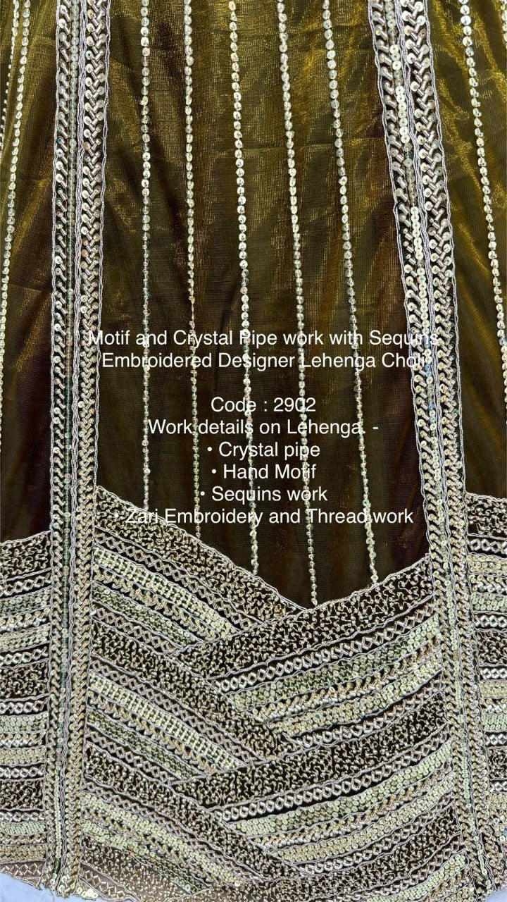 Motif & Crystal Pipe Work Designer Lehenga Choli with Sequins Embroidery | Code: 2902