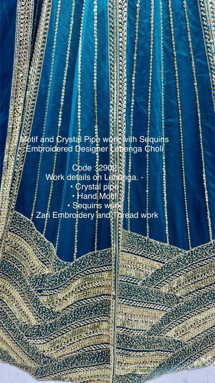 Motif & Crystal Pipe Work Designer Lehenga Choli with Sequins Embroidery | Code: 2902