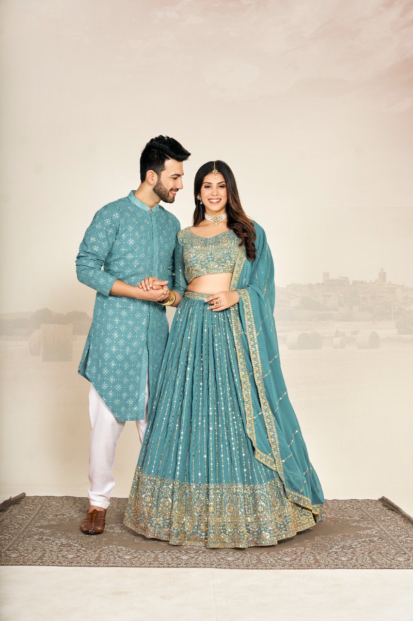 Couple Wear – Georgette Lehenga & Men’s Kurta