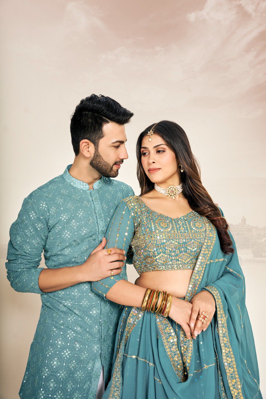 Couple Wear – Georgette Lehenga & Men’s Kurta
