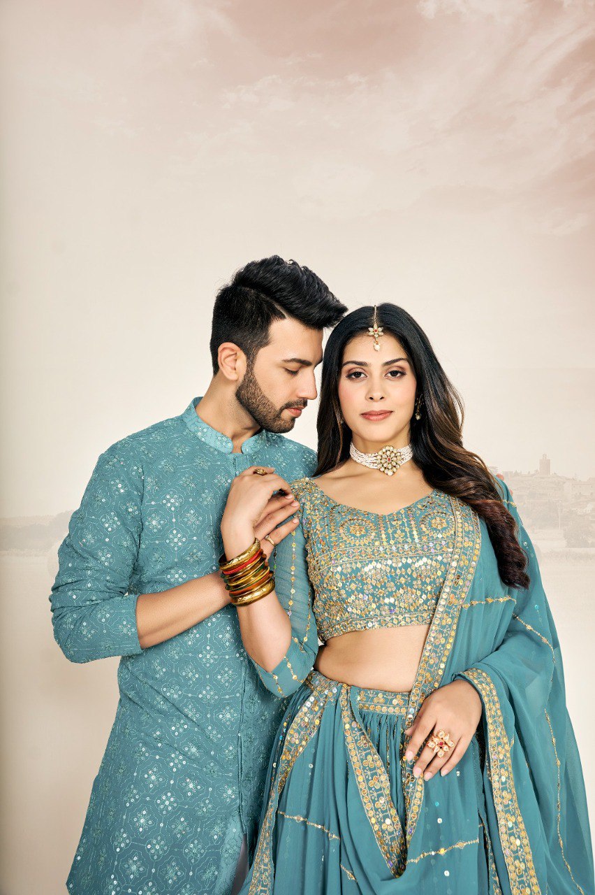 Couple Wear – Georgette Lehenga & Men’s Kurta