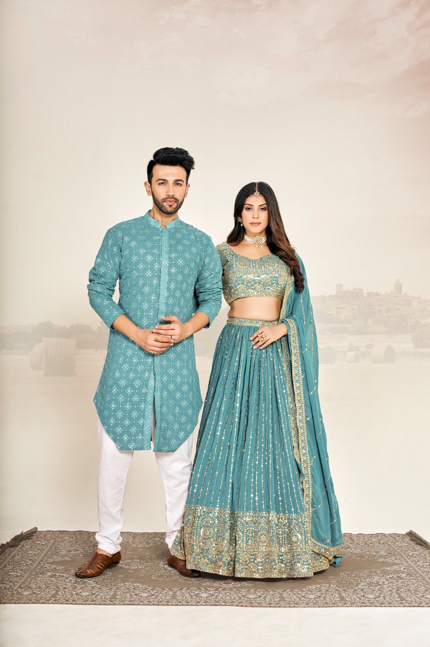 Couple Wear – Georgette Lehenga & Men’s Kurta