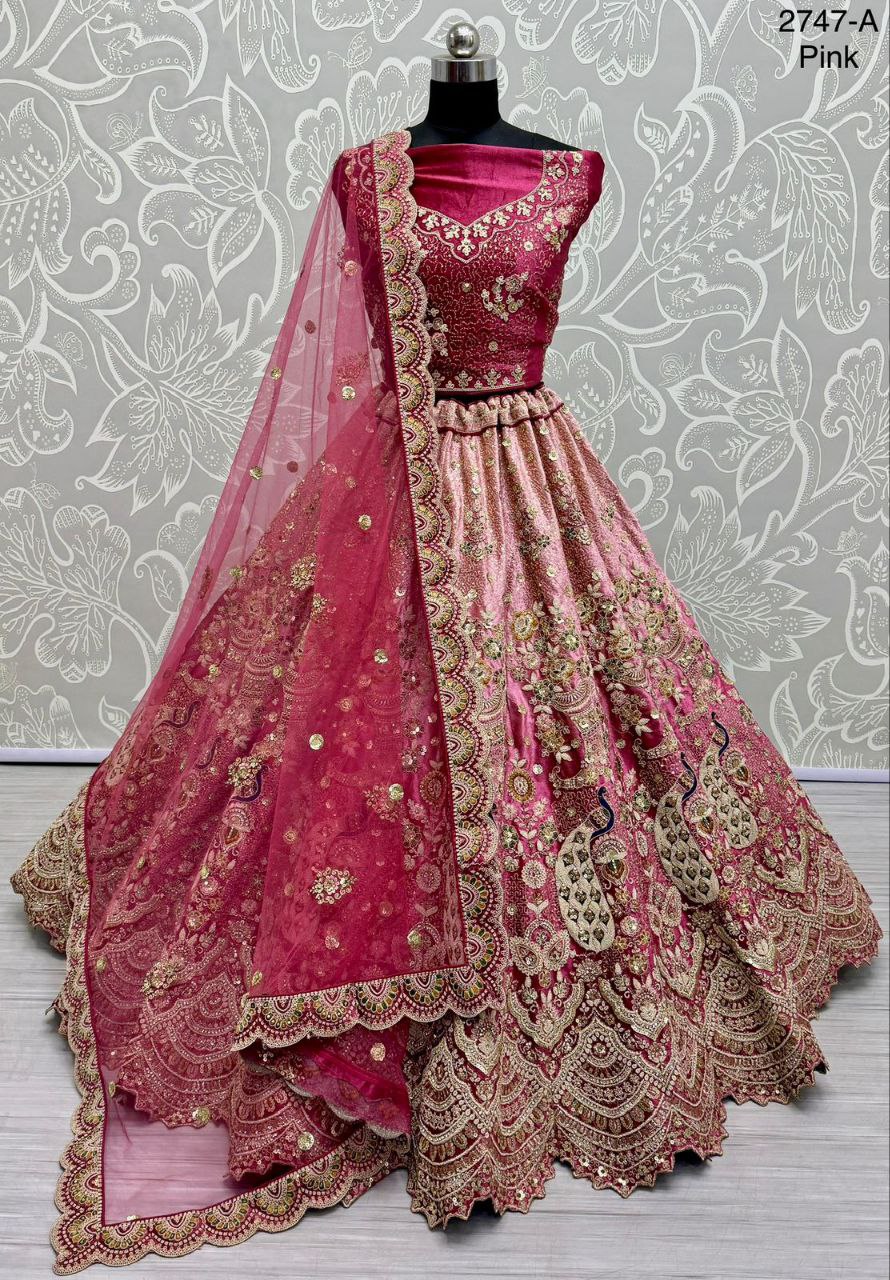 Peacock & Floral Pattern Embroidered Velvet Designer Lehenga Choli | Code: 2747