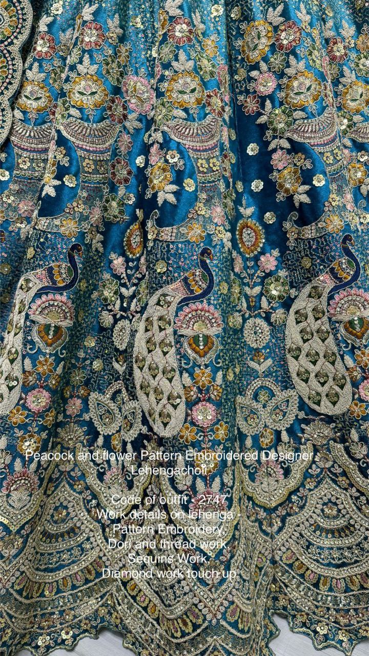 Peacock & Floral Pattern Embroidered Velvet Designer Lehenga Choli | Code: 2747