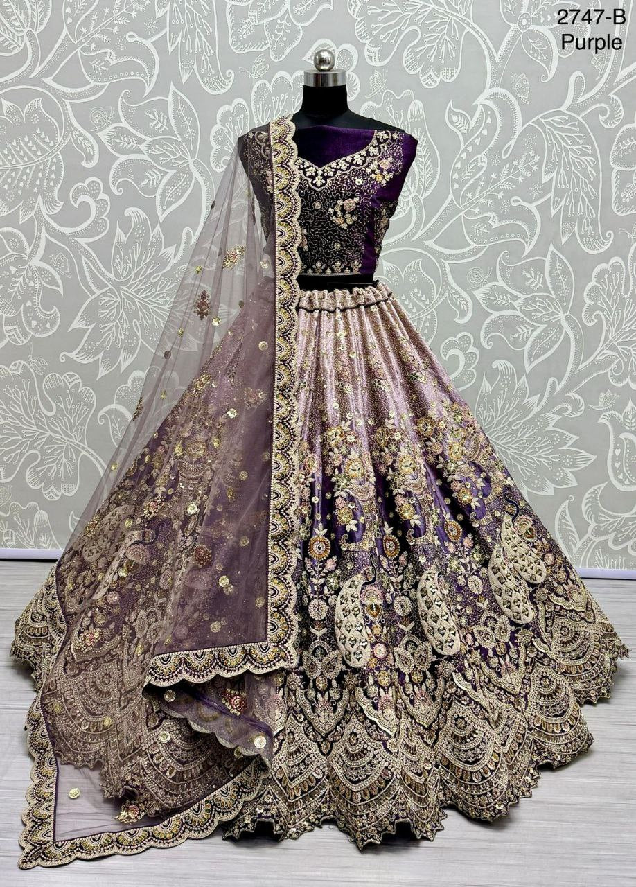 Peacock & Floral Pattern Embroidered Velvet Designer Lehenga Choli | Code: 2747