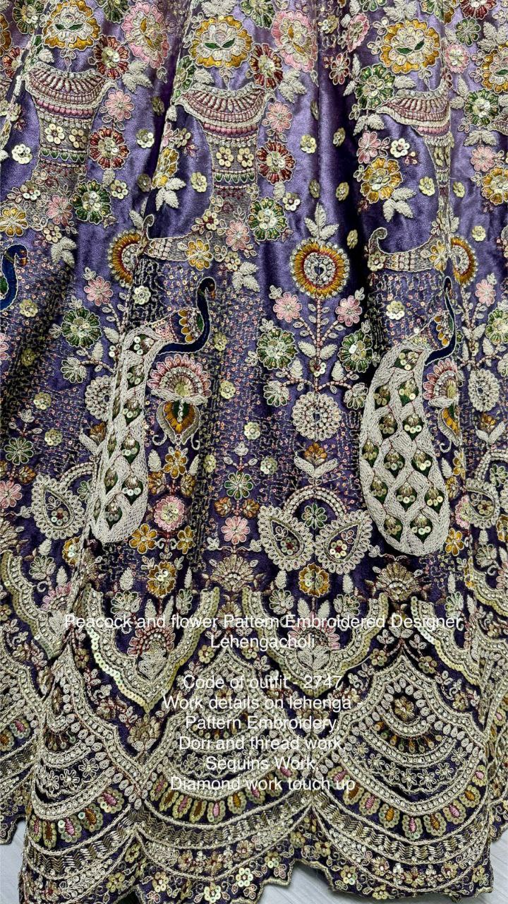 Peacock & Floral Pattern Embroidered Velvet Designer Lehenga Choli | Code: 2747