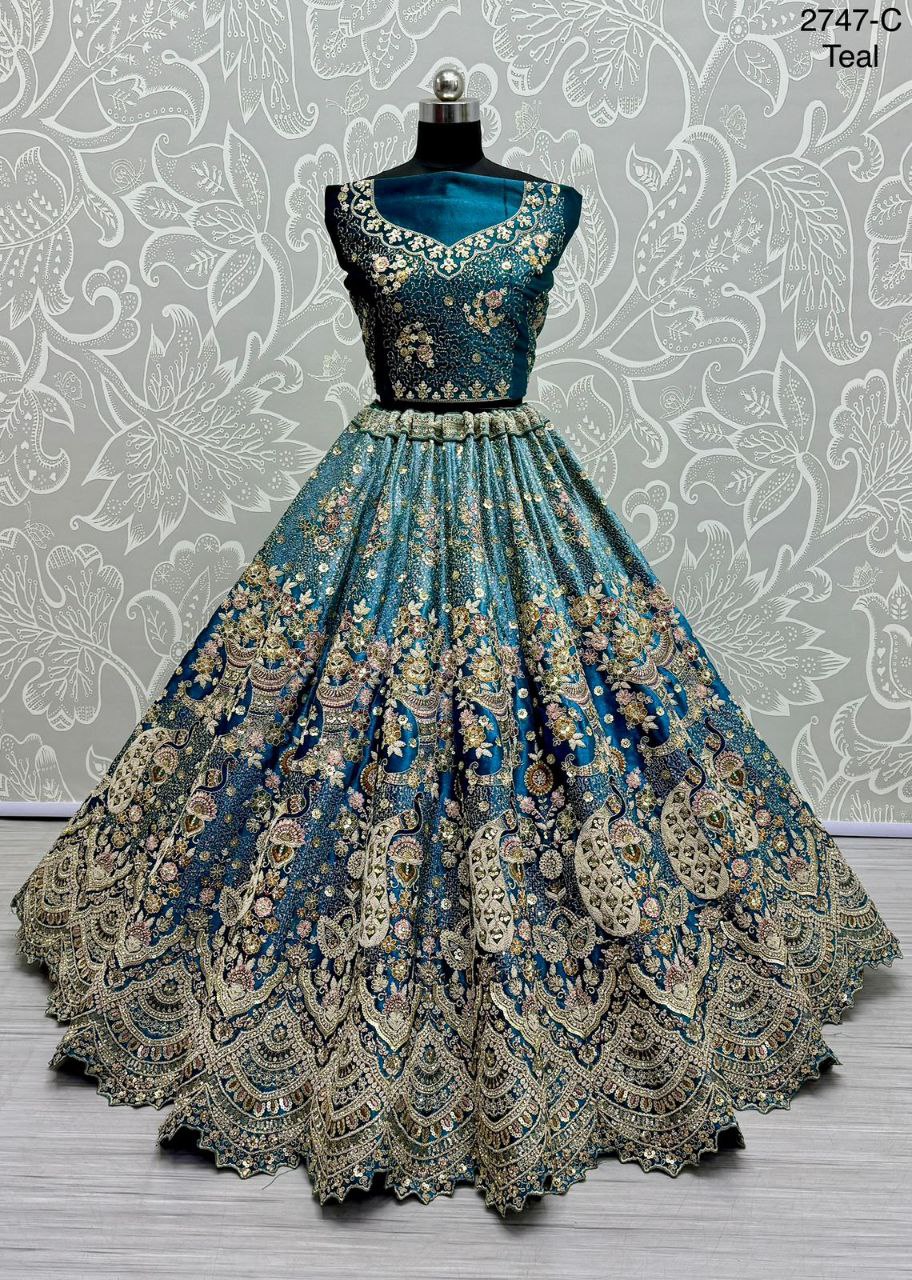 Peacock & Floral Pattern Embroidered Velvet Designer Lehenga Choli | Code: 2747